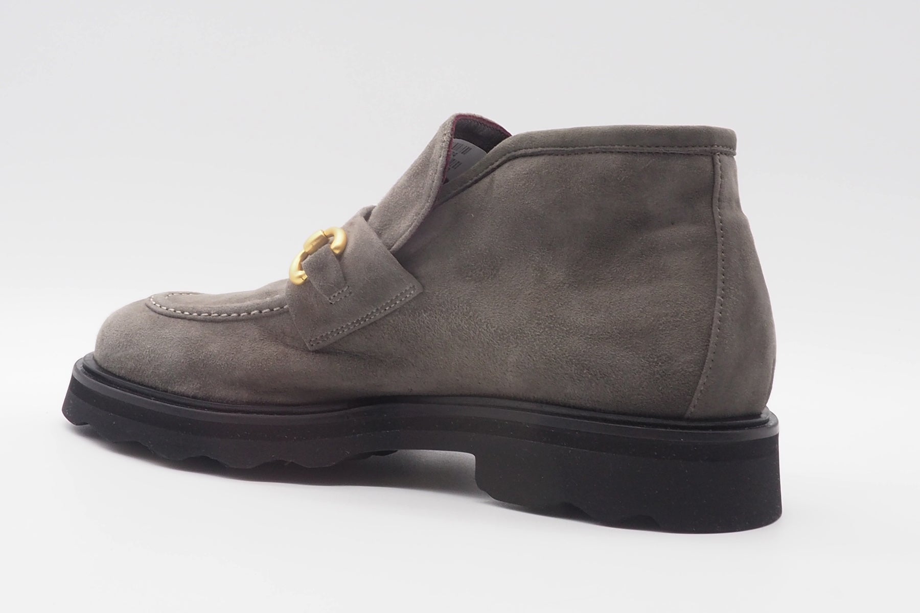 Damen Loafer-Stiefelette aus Velourleder in Grau mit goldener Trense Damen Stiefeletten Pomme D'or