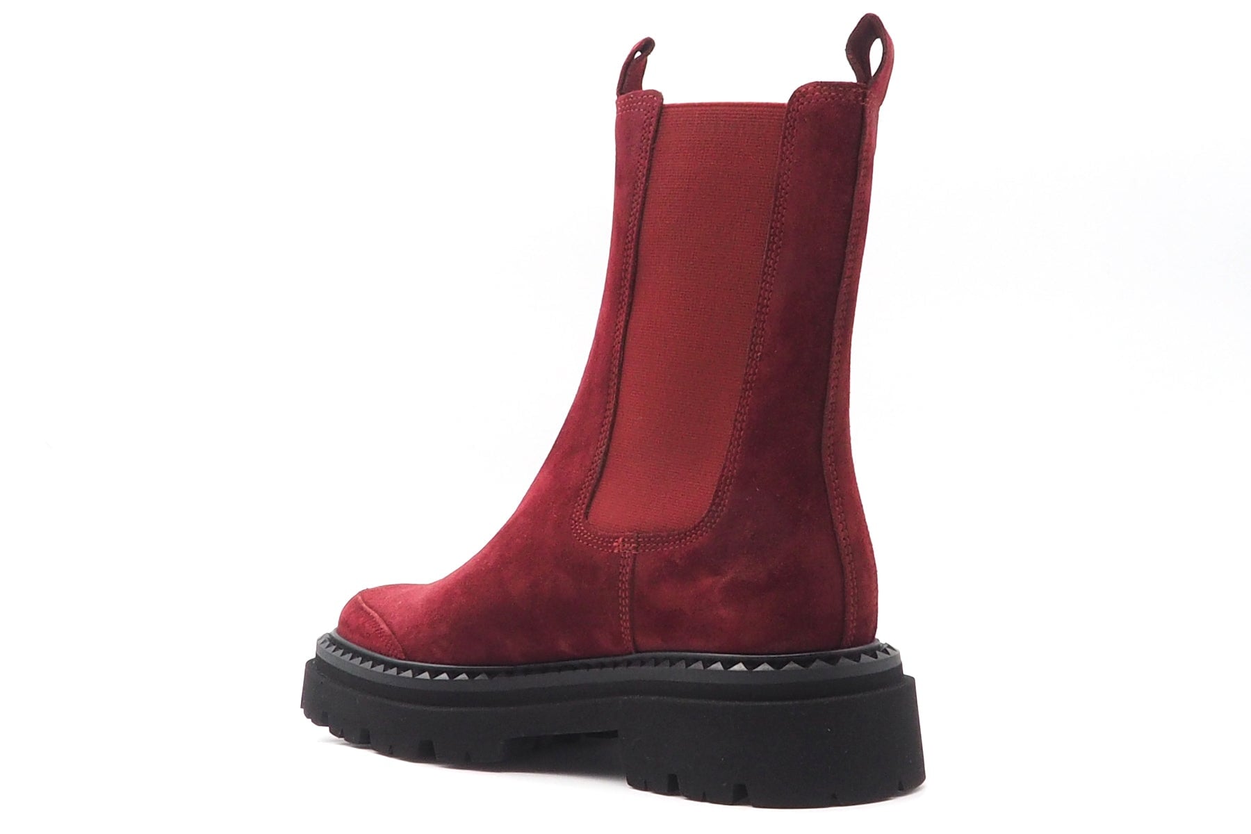 Damen Long-Chelsea-Boot in Veloursleder - Kaminrot mit Profilsohle Damen Boots & Booties Kennel & Schmenger
