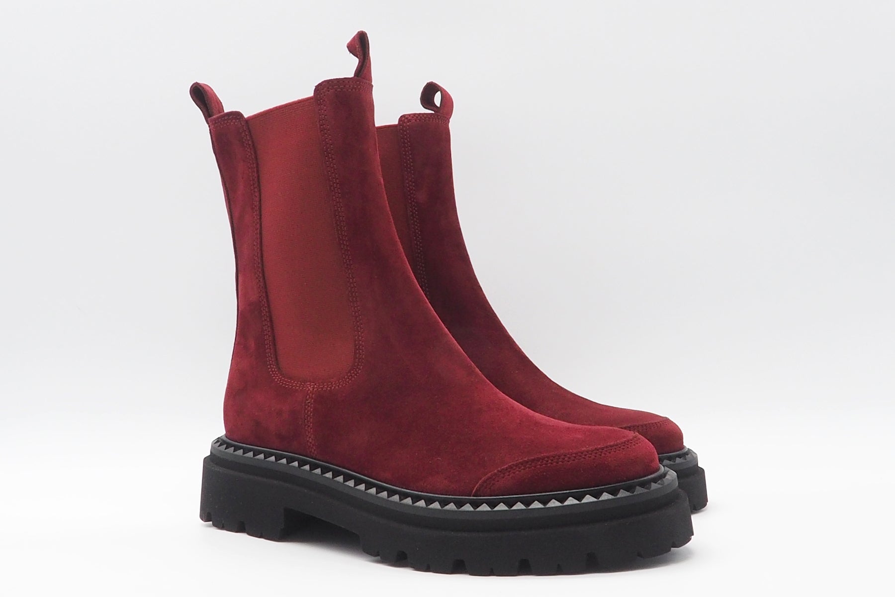 Damen Long-Chelsea-Boot in Veloursleder - Kaminrot mit Profilsohle Damen Boots & Booties Kennel & Schmenger