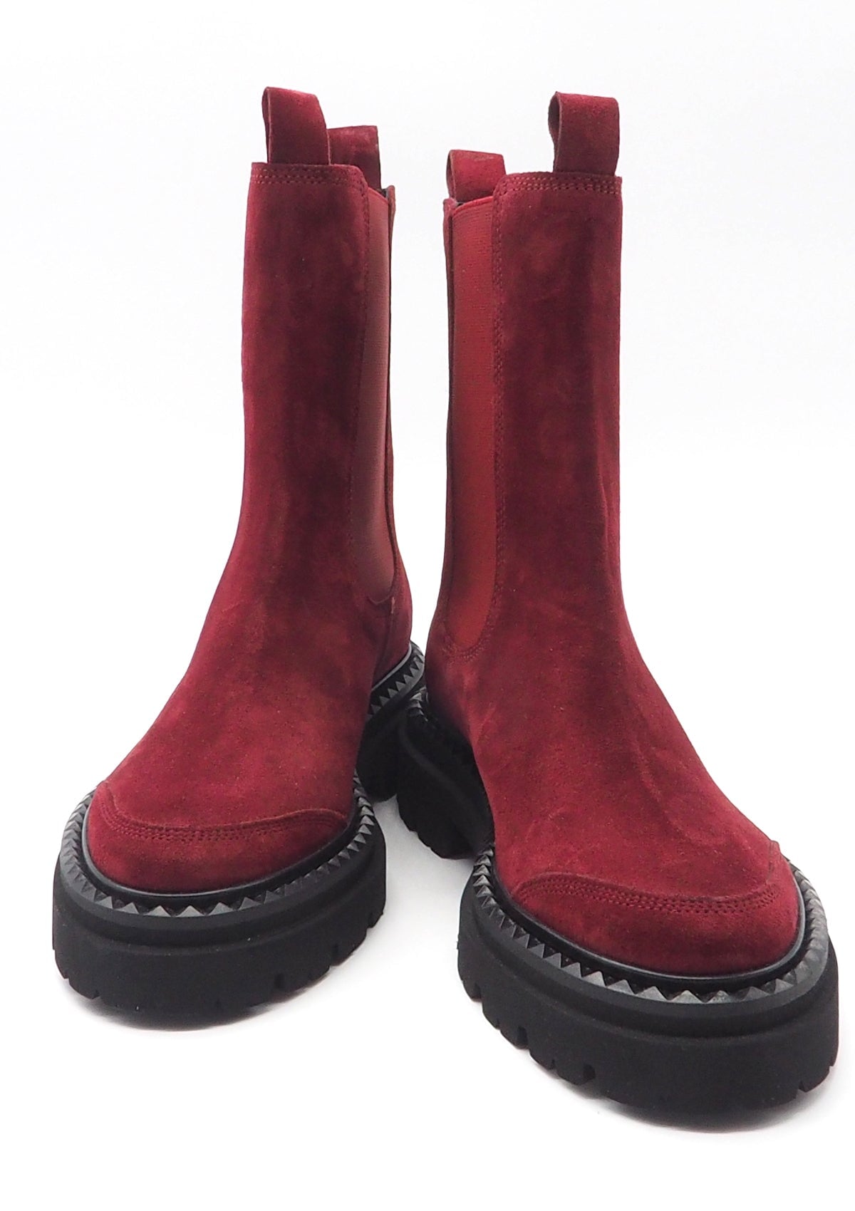 Damen Long-Chelsea-Boot in Veloursleder - Kaminrot mit Profilsohle Damen Boots & Booties Kennel & Schmenger