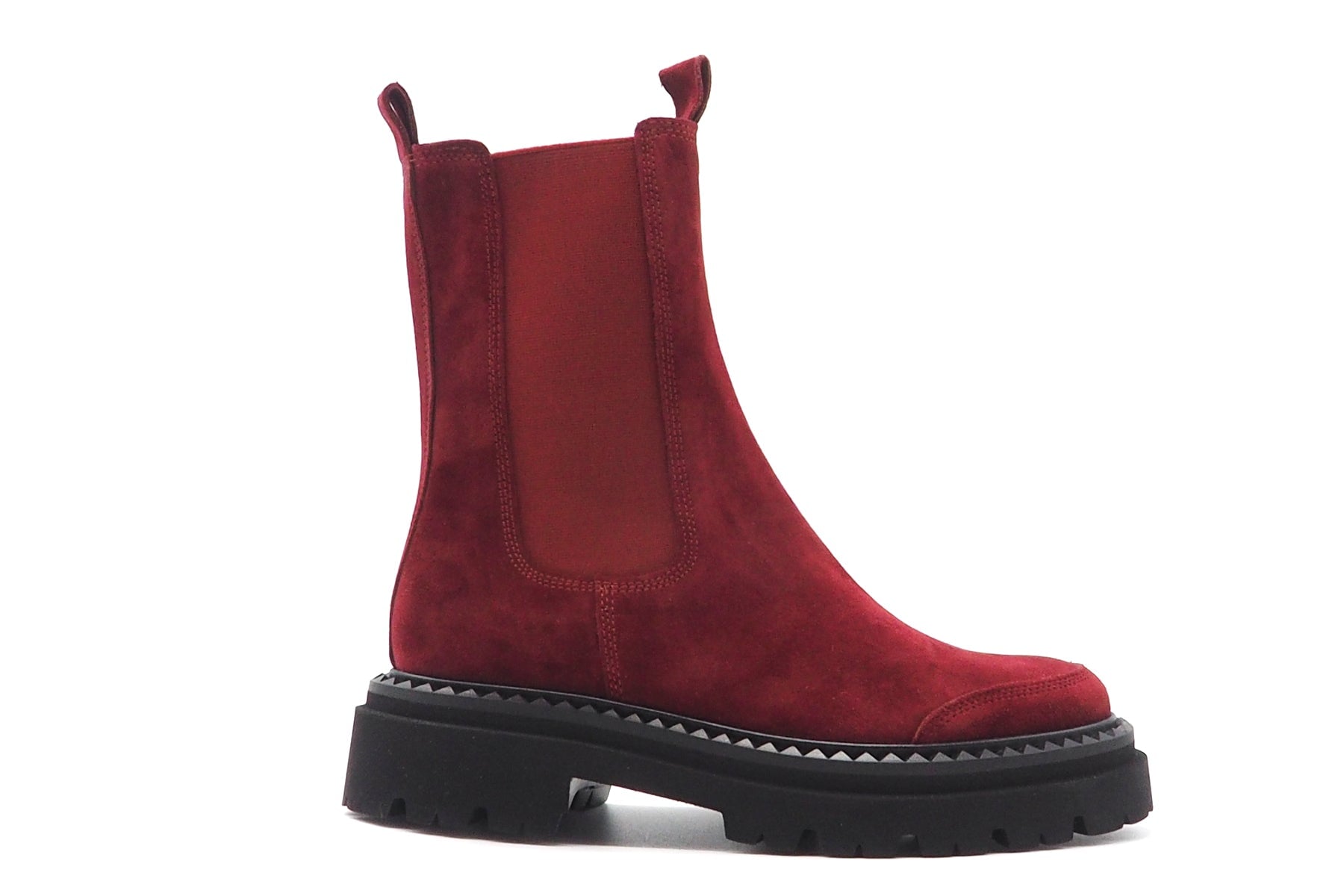 Damen Long-Chelsea-Boot in Veloursleder - Kaminrot mit Profilsohle Damen Boots & Booties Kennel & Schmenger