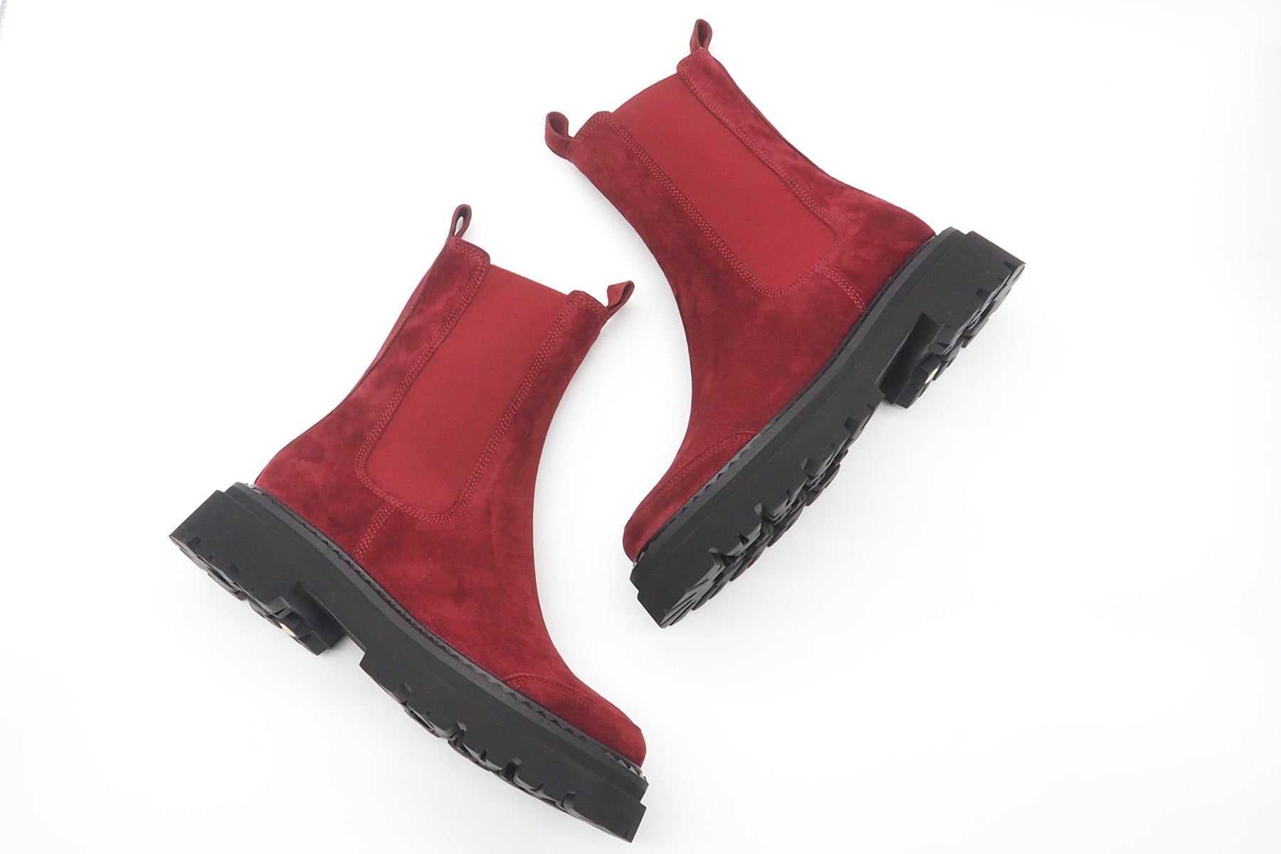 Damen Long-Chelsea-Boot in Veloursleder - Kaminrot mit Profilsohle Damen Boots & Booties Kennel & Schmenger