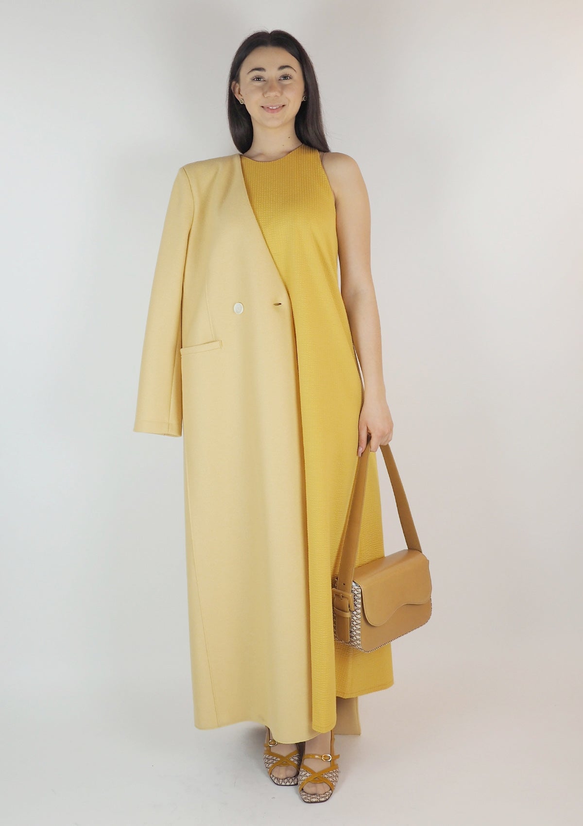 Damen Mantel aus gepresster Wolle in Gelb Damen Mantel Harris Wharf London