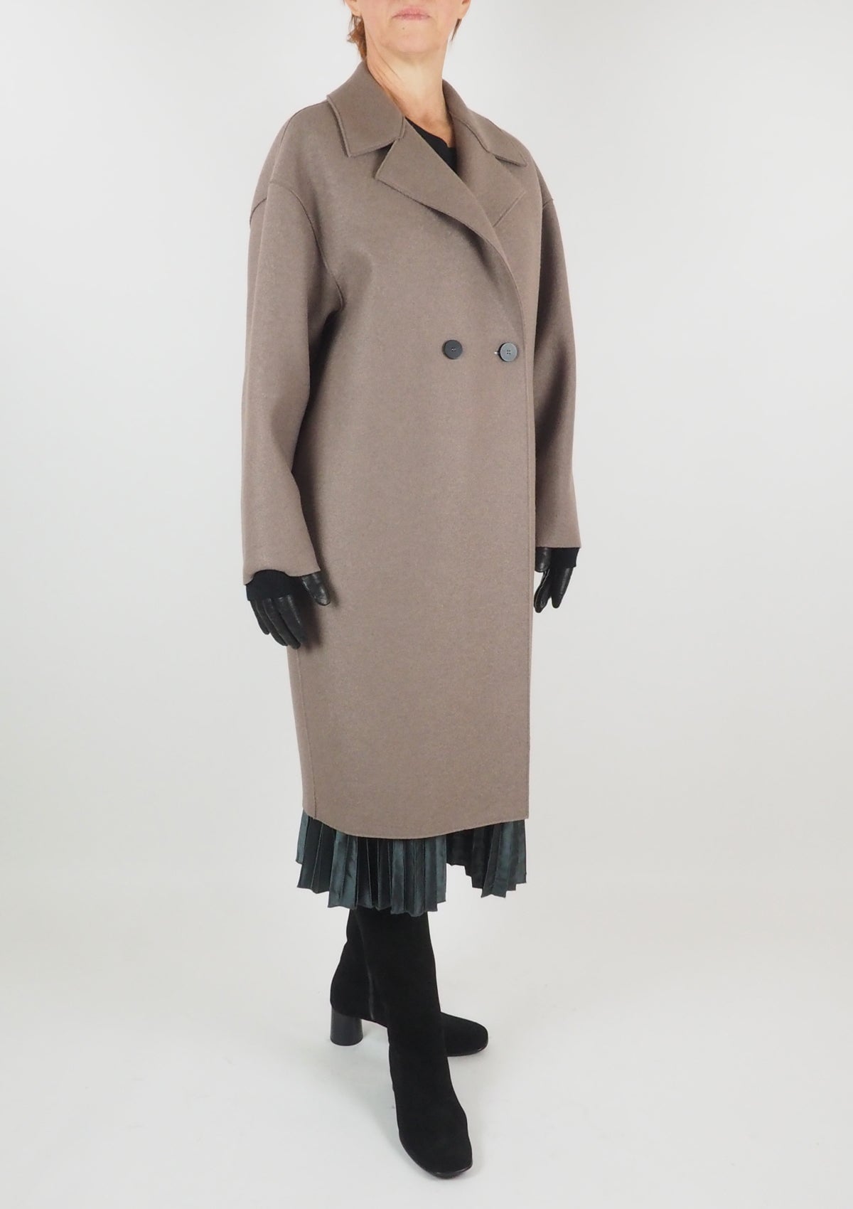 Damen Mantel im Oversized Look aus gepresster Wolle - Taupe Damen Mantel Harris Wharf London