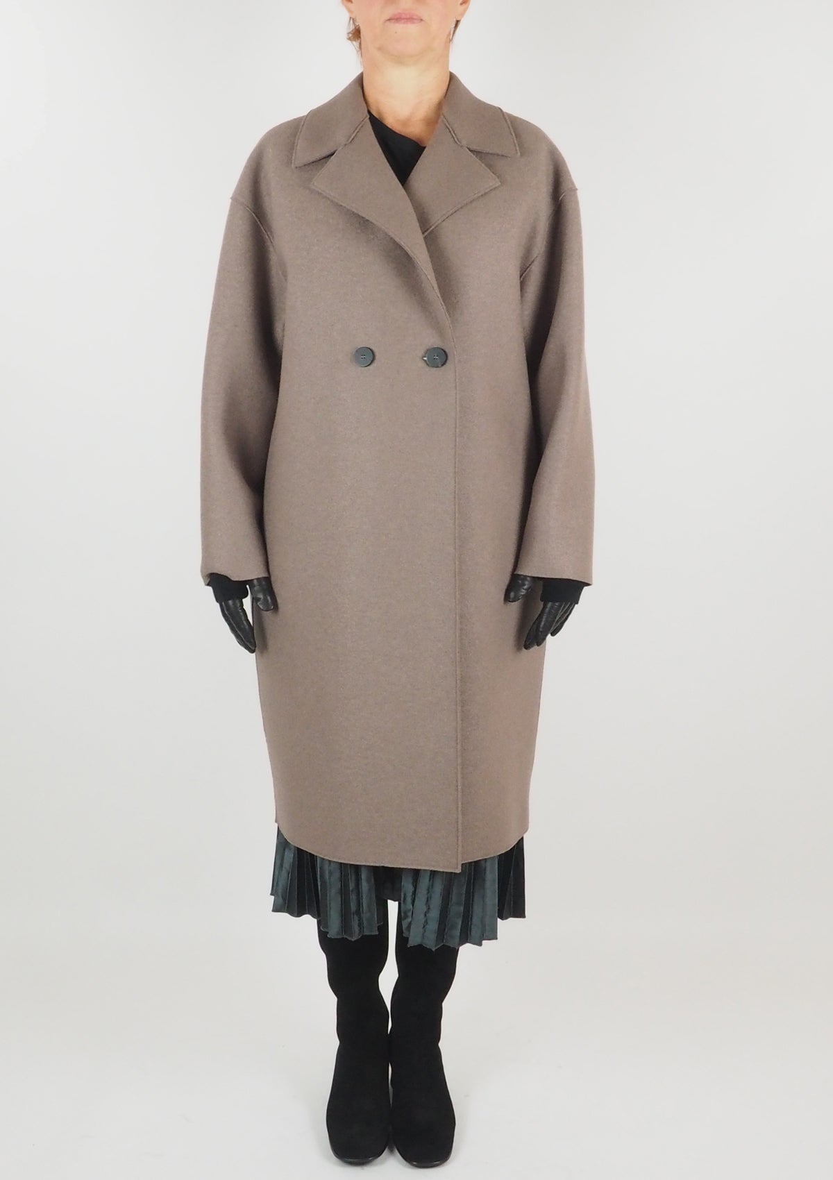 Damen Mantel im Oversized Look aus gepresster Wolle - Taupe Damen Mantel Harris Wharf London