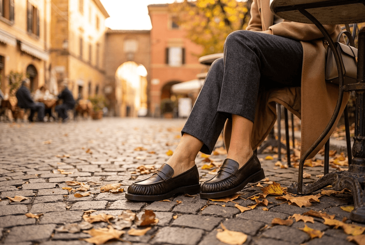 Damen Moccassin aus Glattleder Leder in Dunkelbraun - 2 cm Absatz Damen Loafers & Schnürer Guglielmo Rotta