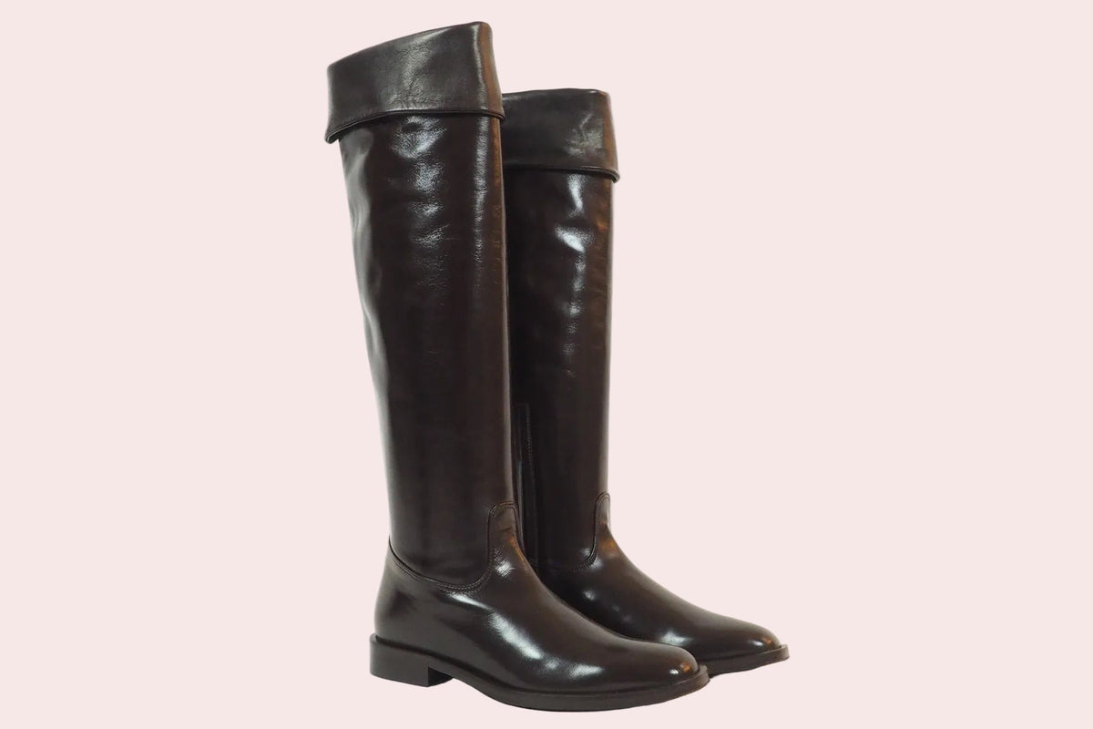 Damen-Overknee-Stiefel aus handschuhweichem Leder in Braun mit Tubolareschaft – Absatz 2 cm Damen Stiefel Lorenzo Masiero