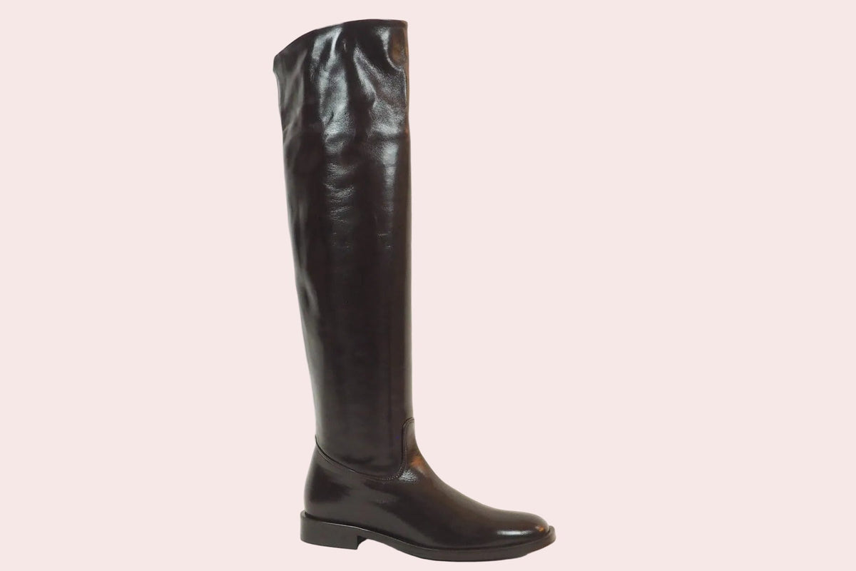 Damen-Overknee-Stiefel aus handschuhweichem Leder in Braun mit Tubolareschaft – Absatz 2 cm Damen Stiefel Lorenzo Masiero