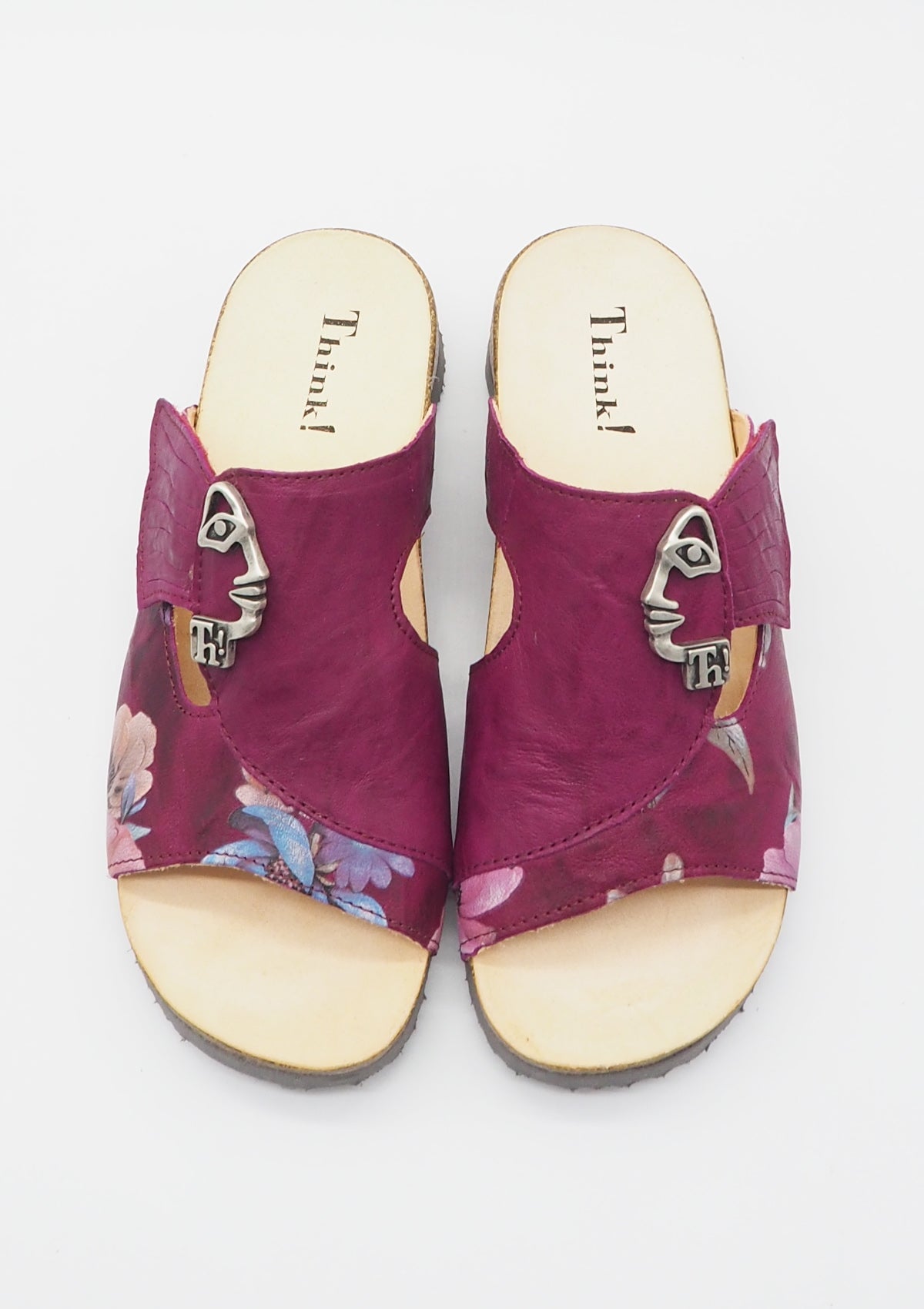 Damen Pantoffel aus Glattleder in Magnolia & Print - Absatz 3cm - Mizzi Damen Naturfußbett Think