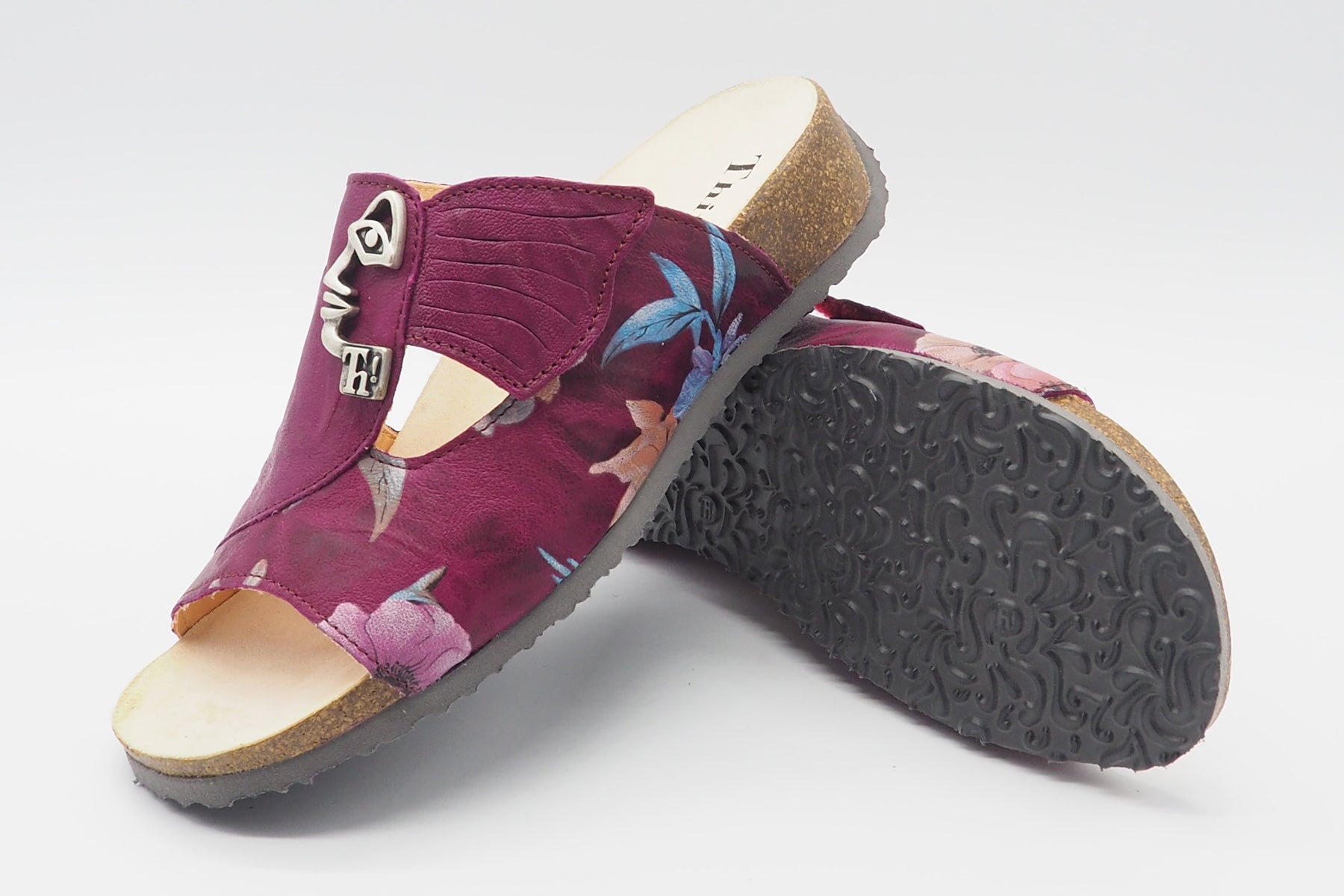 Damen Pantoffel aus Glattleder in Magnolia & Print - Absatz 3cm - Mizzi Damen Naturfußbett Think