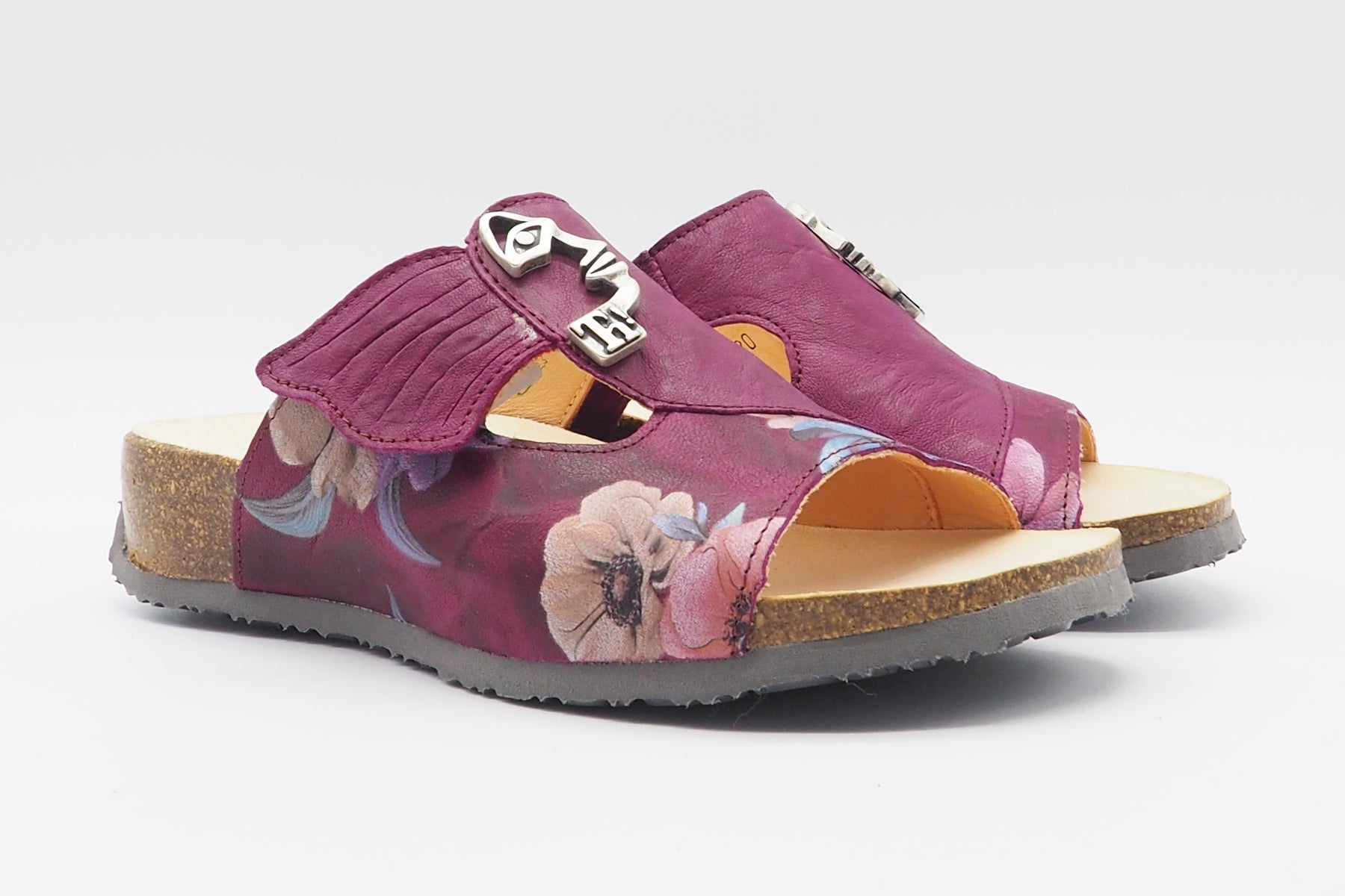 Damen Pantoffel aus Glattleder in Magnolia & Print - Absatz 3cm - Mizzi Damen Naturfußbett Think