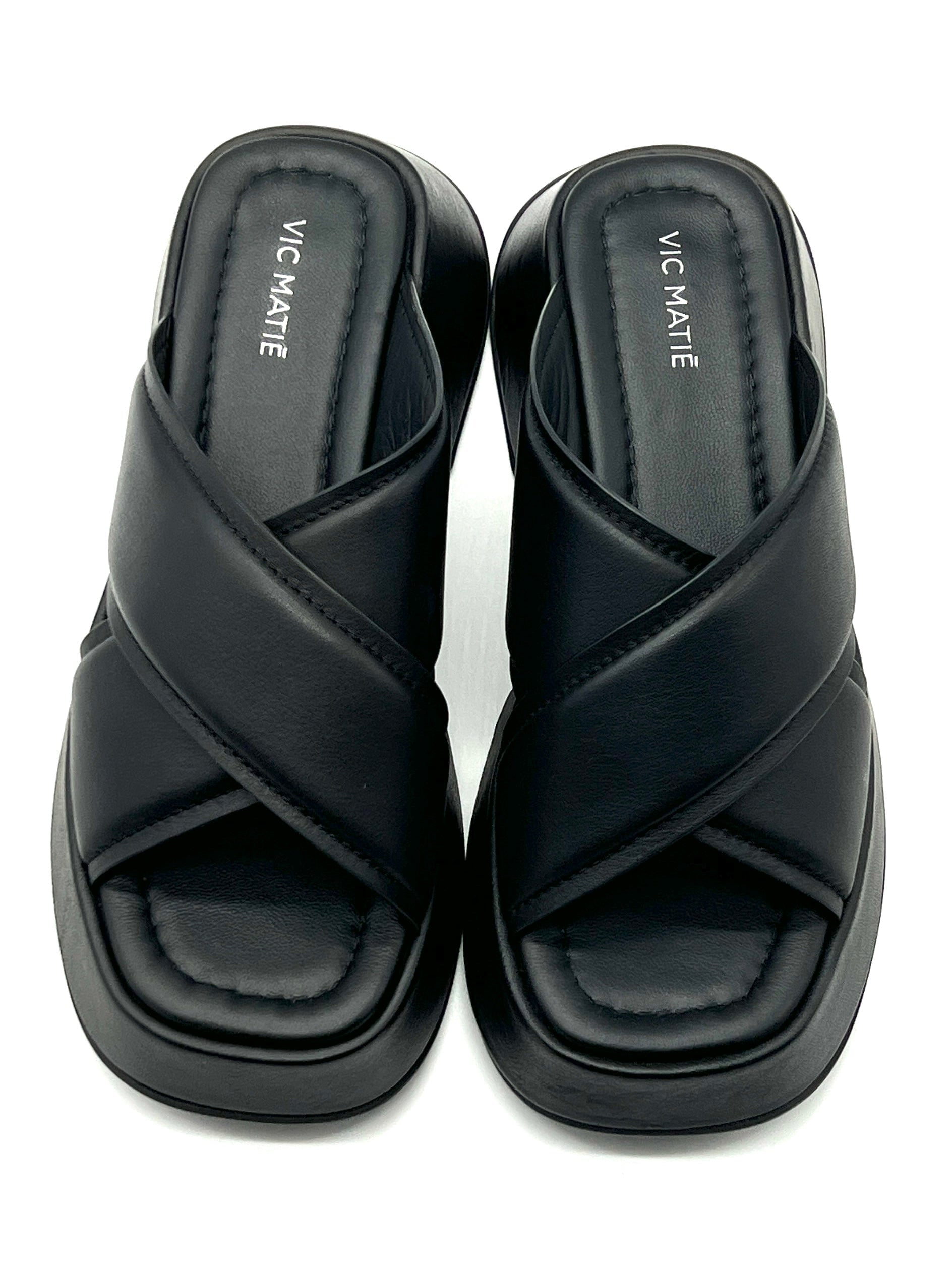 Damen Pantoffel aus Leder in Schwarz mit Kreuzbandage Damen Mules & Sabots Vic Matié