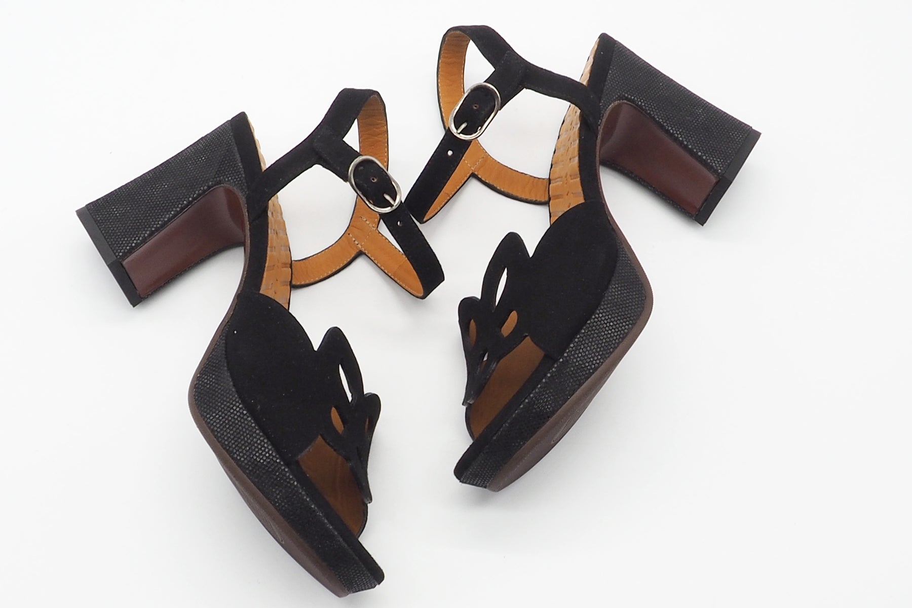 Damen Plateausandale aus Velours in Schwarz - 9 cm Absatz - Kemada Damen Sandalen Chie Mihara