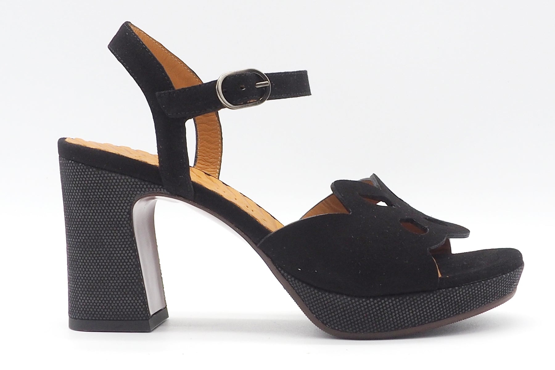 Damen Plateausandale aus Velours in Schwarz - 9 cm Absatz - Kemada Damen Sandalen Chie Mihara