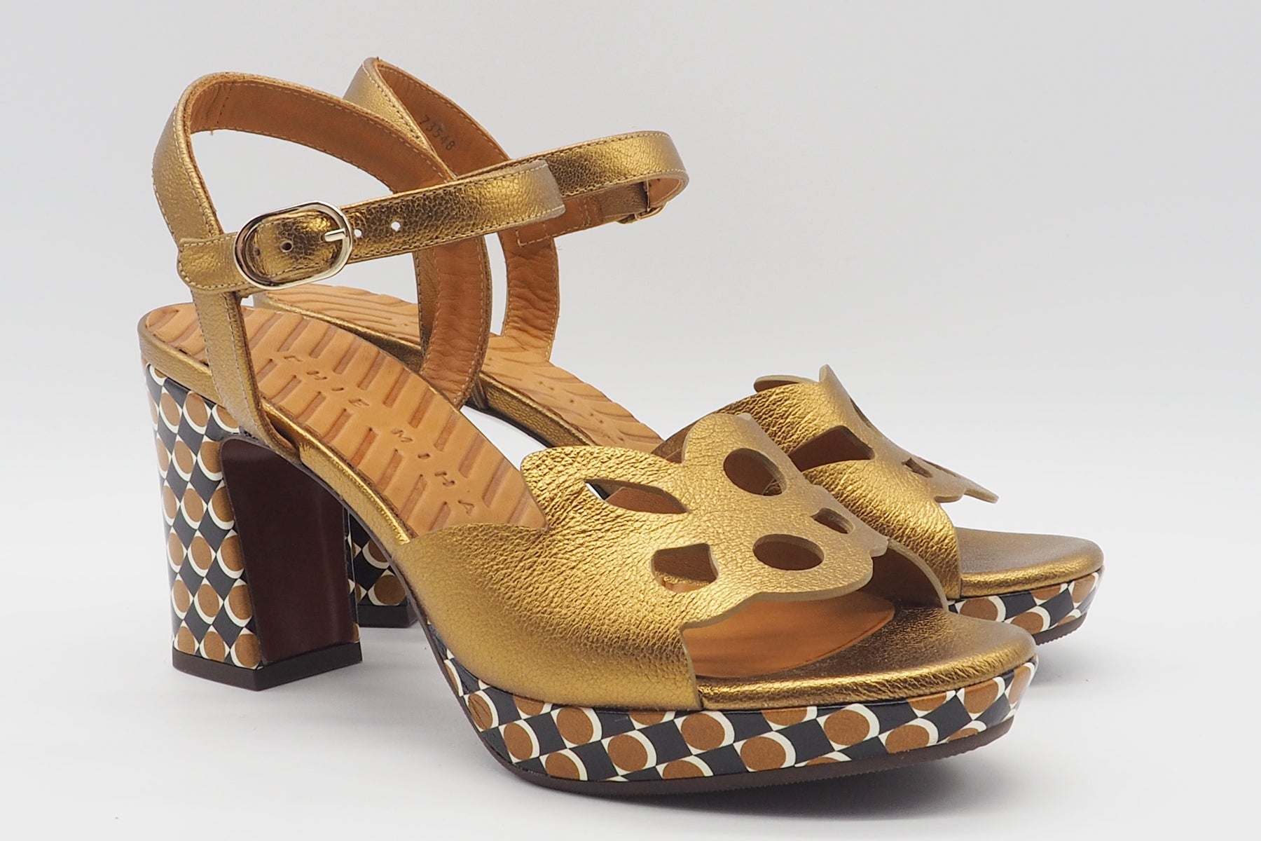 Damen Plateausandale in Bronce & graphischem Leder - 9 cm Absatz - Kemada Damen Sandalen Chie Mihara