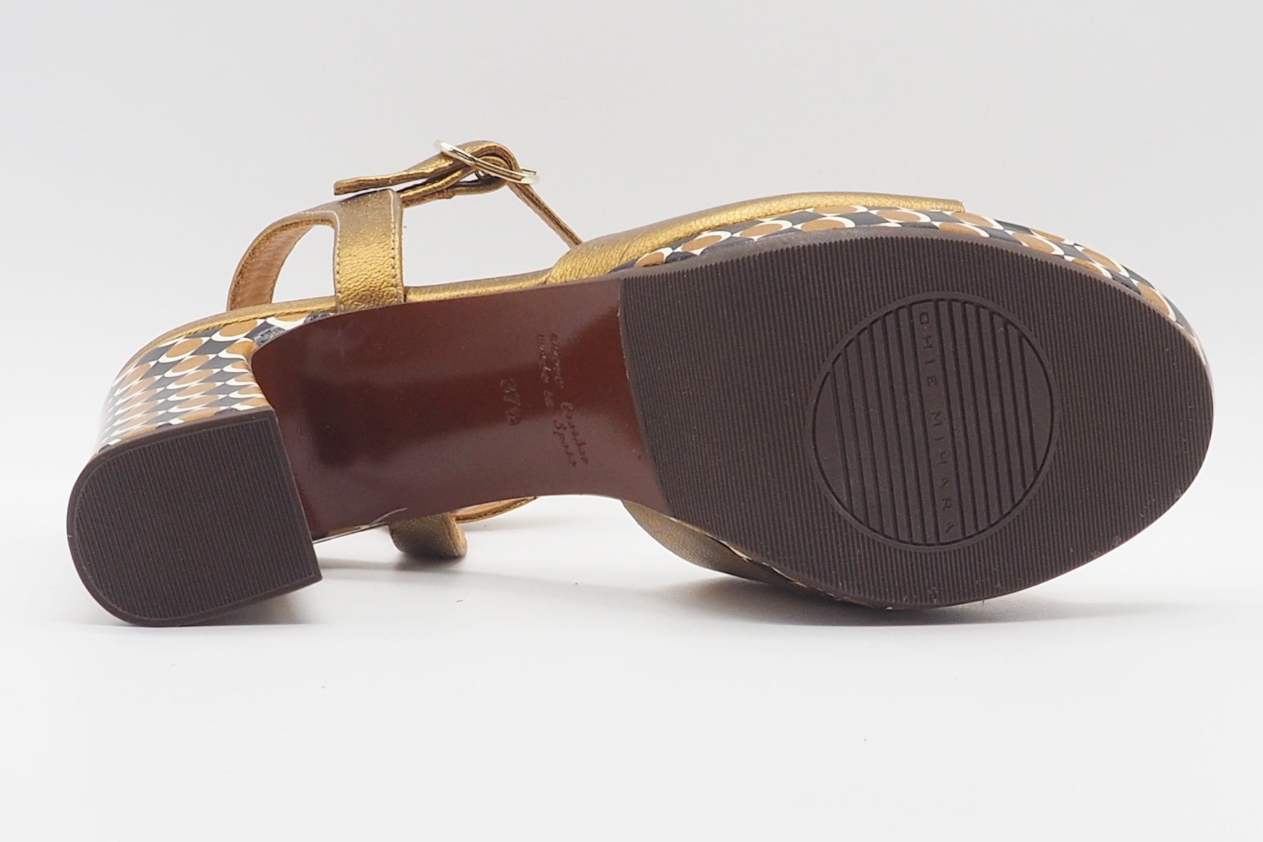 Damen Plateausandale in Bronce & graphischem Leder - 9 cm Absatz - Kemada Damen Sandalen Chie Mihara