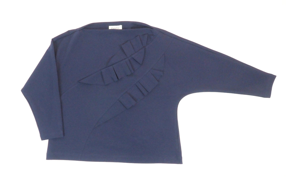 Damen Pullover aus Mischfaser in elegantem Dunkelblau mit Volant Damen Pullover Psophia