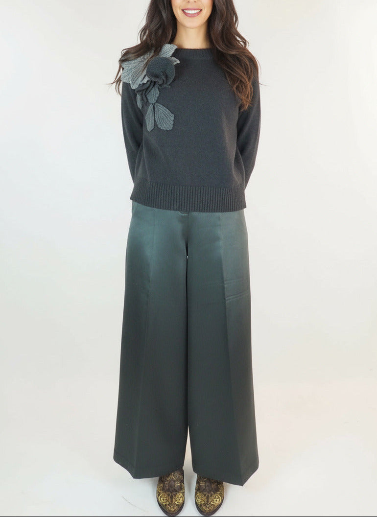 Damen Pullover mit Häkelblüten in Grau Damen Pullover Psophia