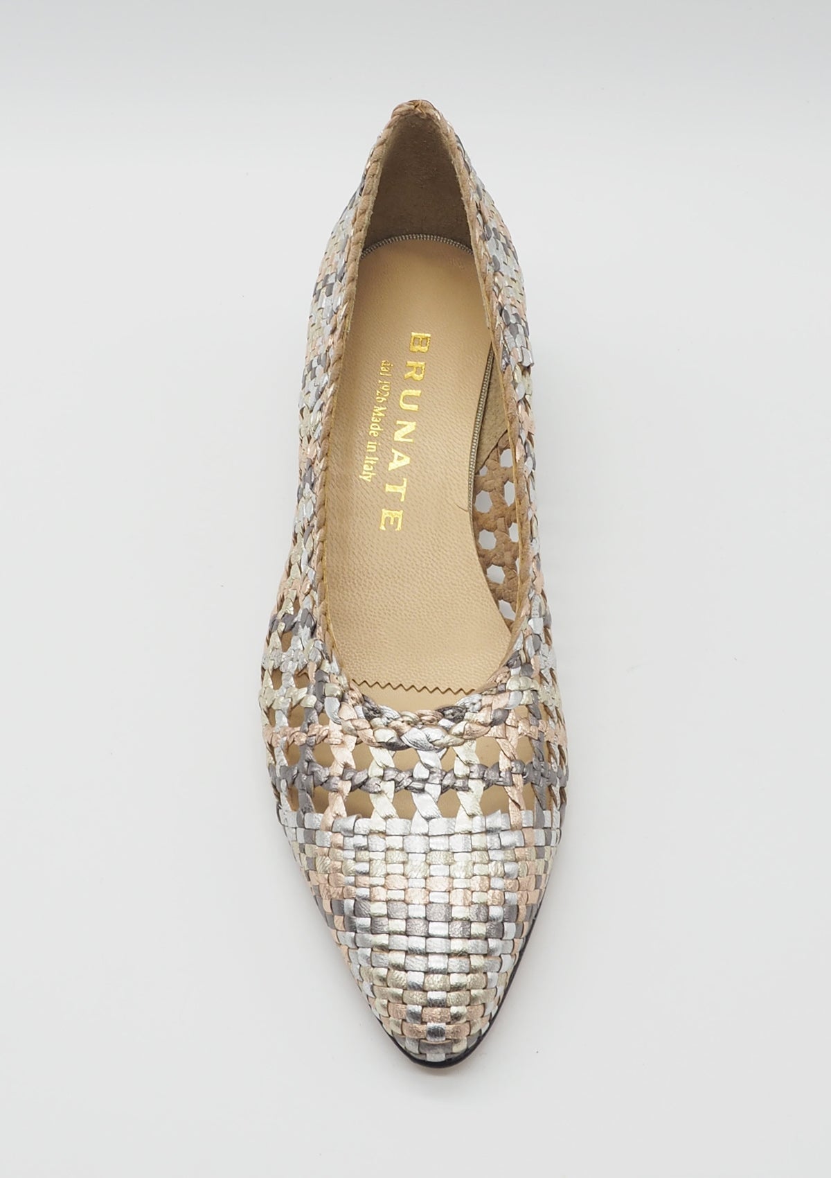 Damen Pumps aus geflochtenem Metallicleder Damen Sling Brunate