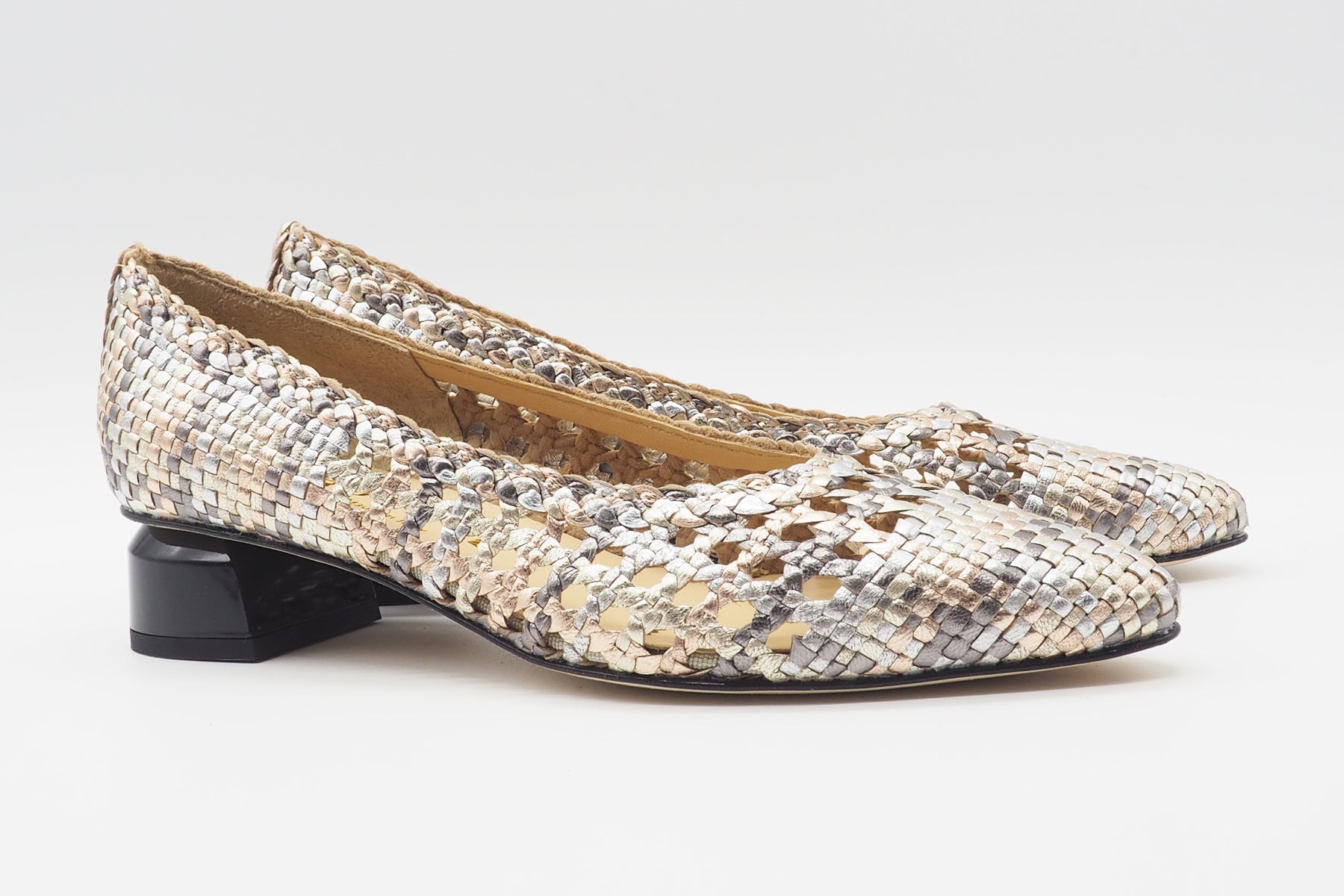 Damen Pumps aus geflochtenem Metallicleder Damen Sling Brunate