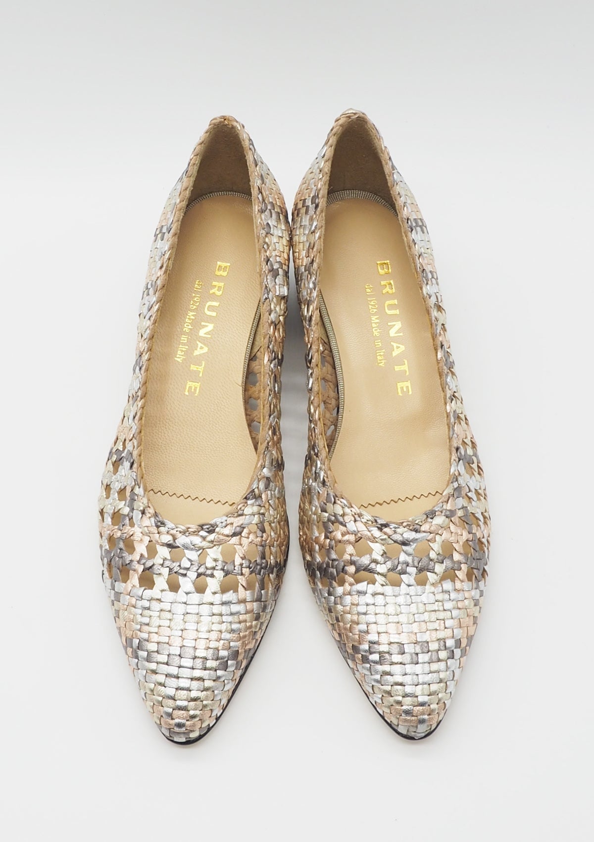 Damen Pumps aus geflochtenem Metallicleder Damen Sling Brunate