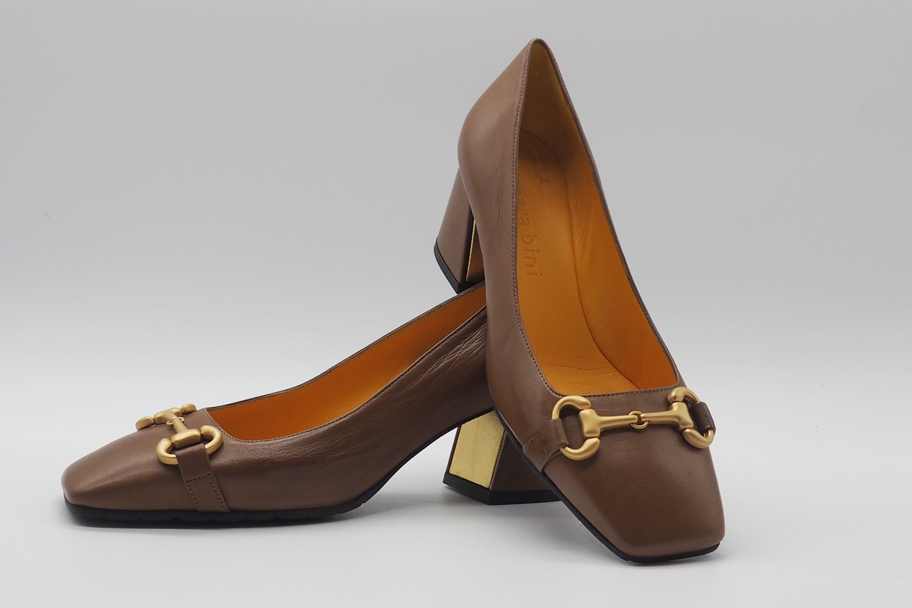 Damen Pumps aus Glattleder in Mittelbraun mit Blockabsatz Damen Pumps Pumps