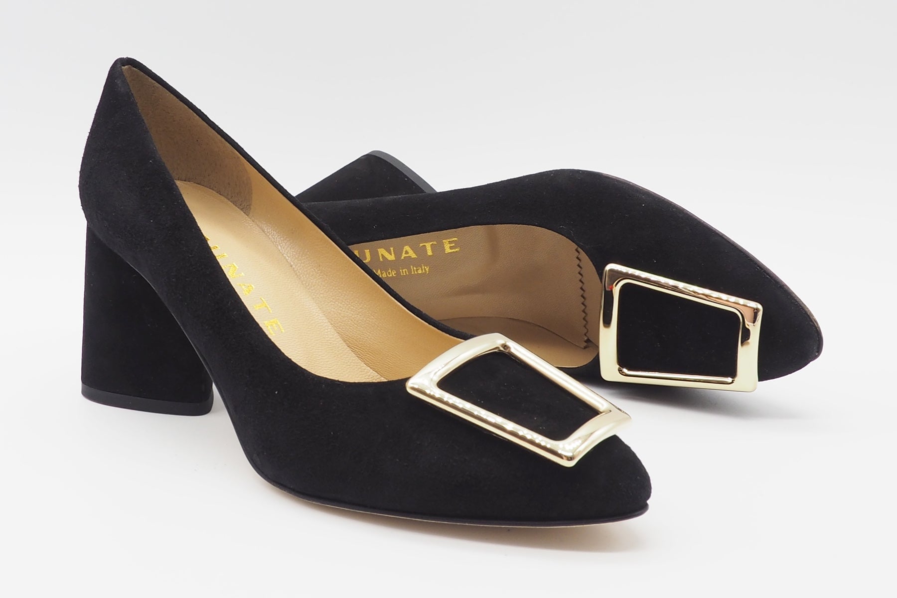 Damen Pumps aus Veloursleder mit Spange in Schwarz Damen Pumps Brunate