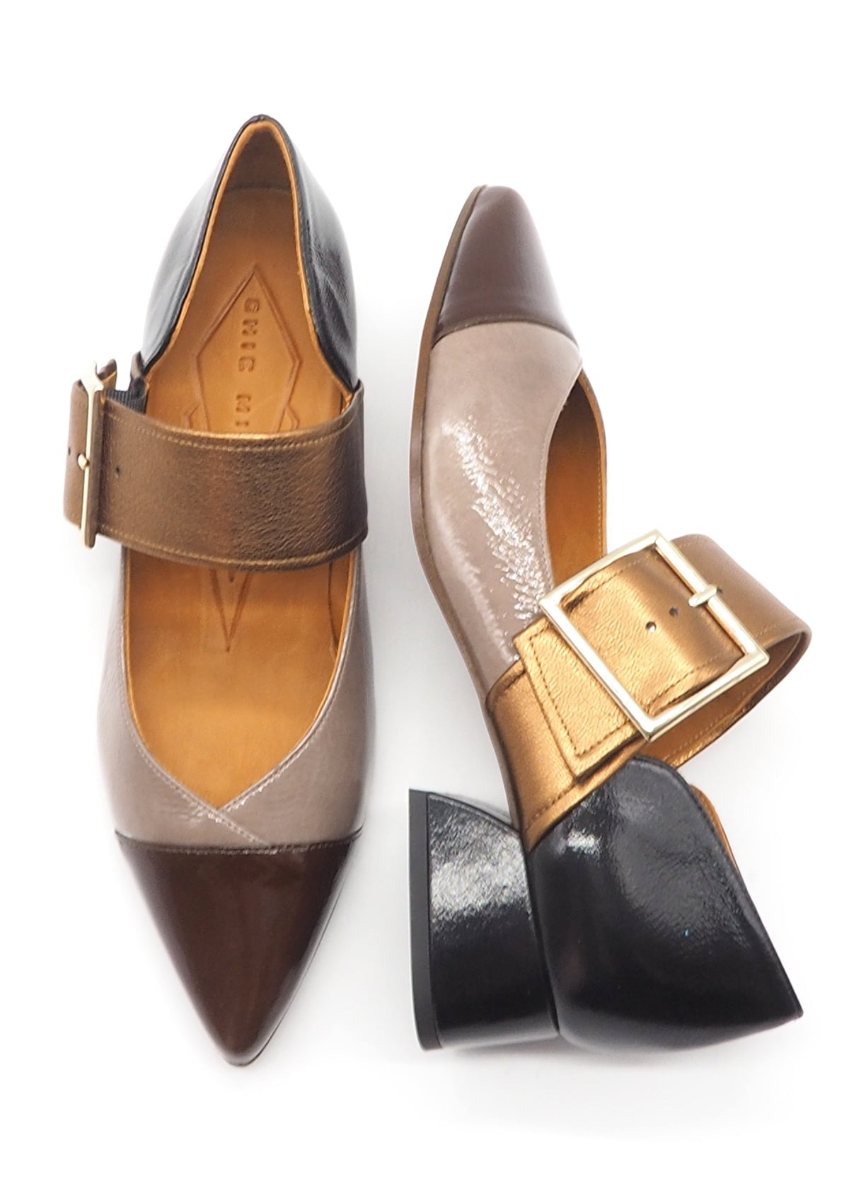 Damen Pumps mit Ristspange in Braunkombi Lack & Bronze - Hebas - 4 cm Damen Pumps & Slings Chie Mihara