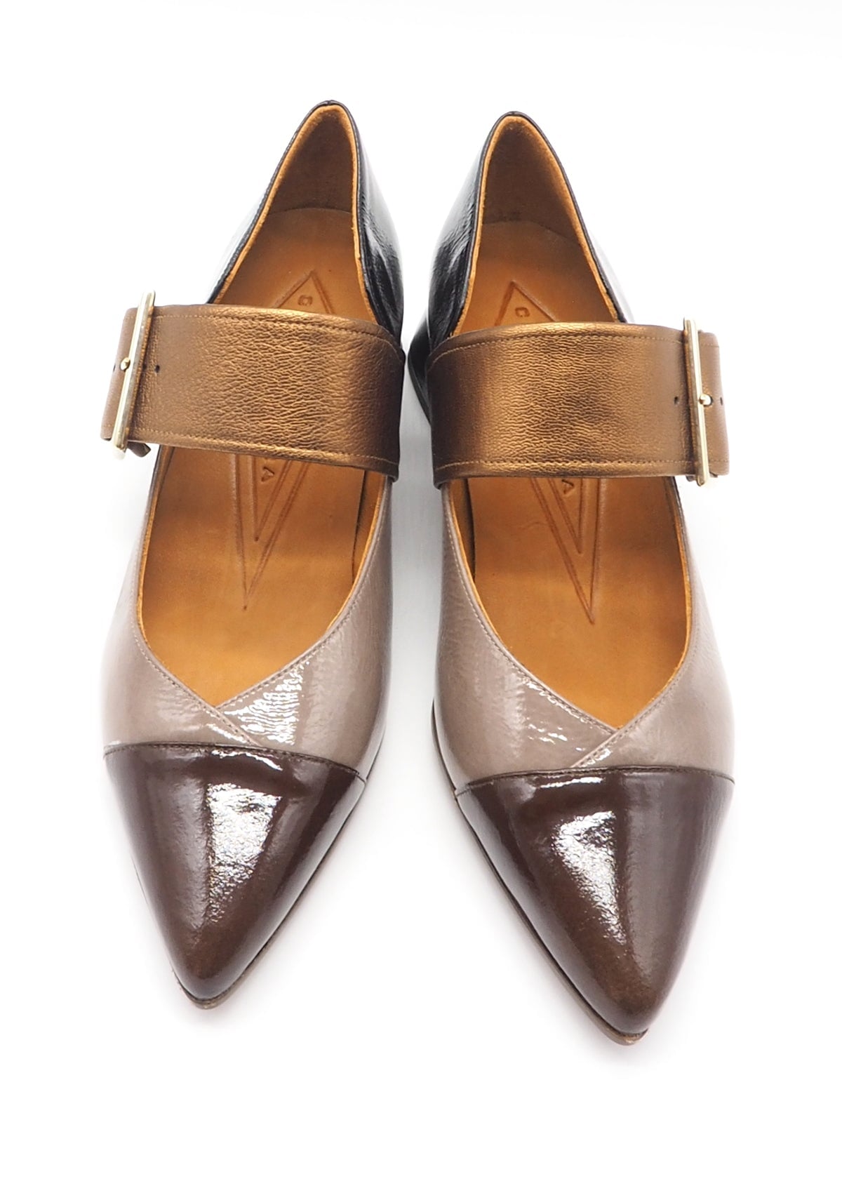 Damen Pumps mit Ristspange in Braunkombi Lack & Bronze - Hebas - 4 cm Damen Pumps & Slings Chie Mihara