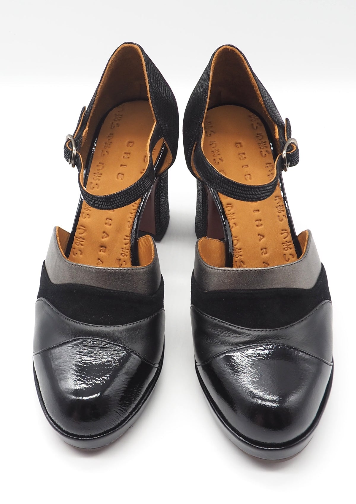 Damen Pumps mit Ristspange in Lederkombi in Schwarz mit Plateau - Dalian Damen Loafers & Schnürer Chie Mihara