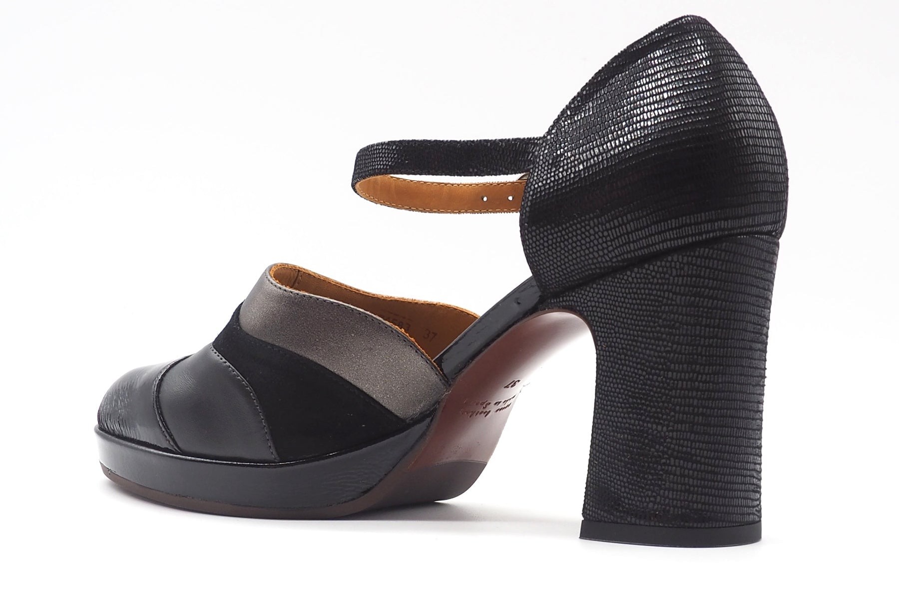 Damen Pumps mit Ristspange in Lederkombi in Schwarz mit Plateau - Dalian Damen Loafers & Schnürer Chie Mihara