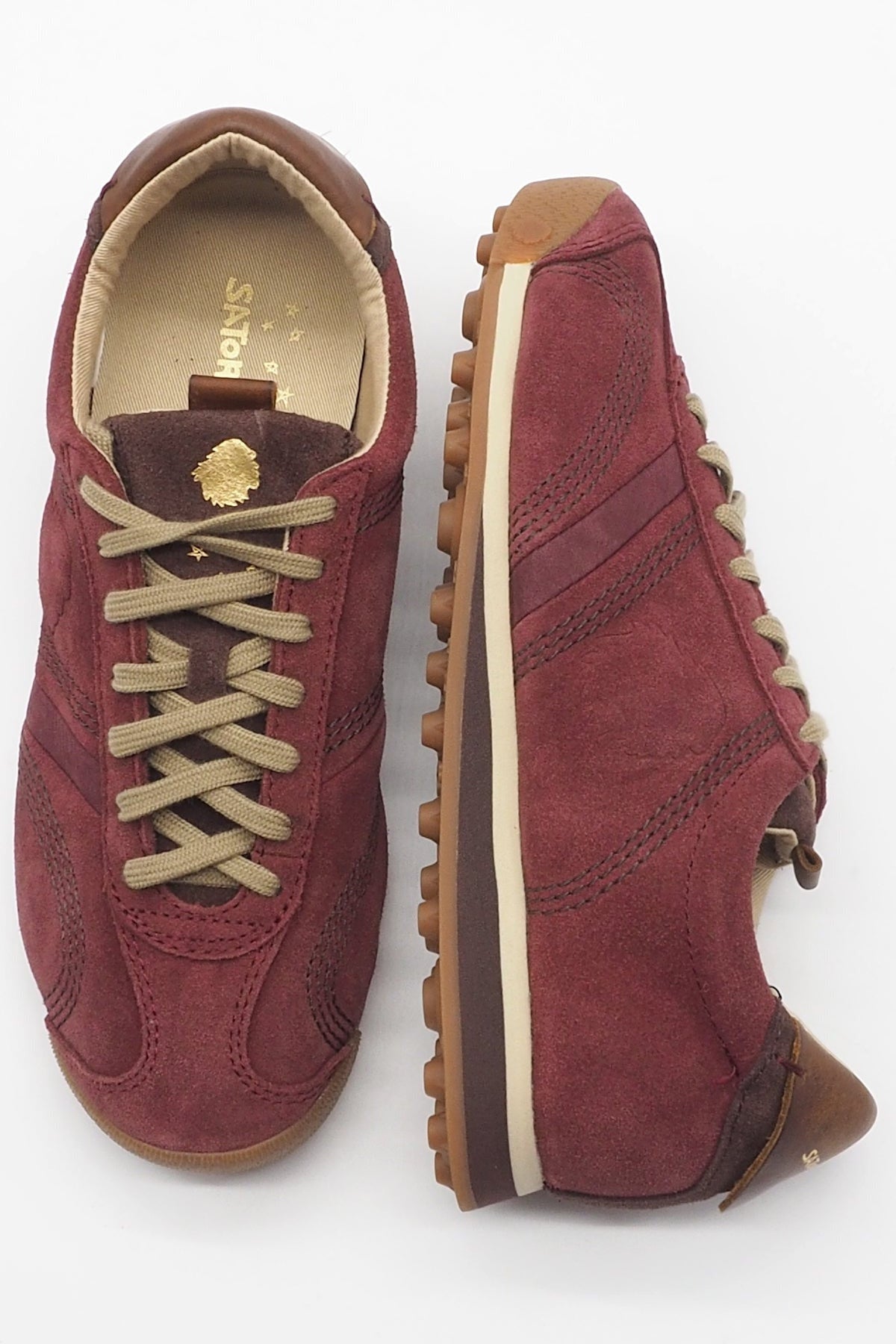 Damen Retro-Sneaker aus Veloursleder in Bordeaux - Stardust Damen Sneaker Satorisan
