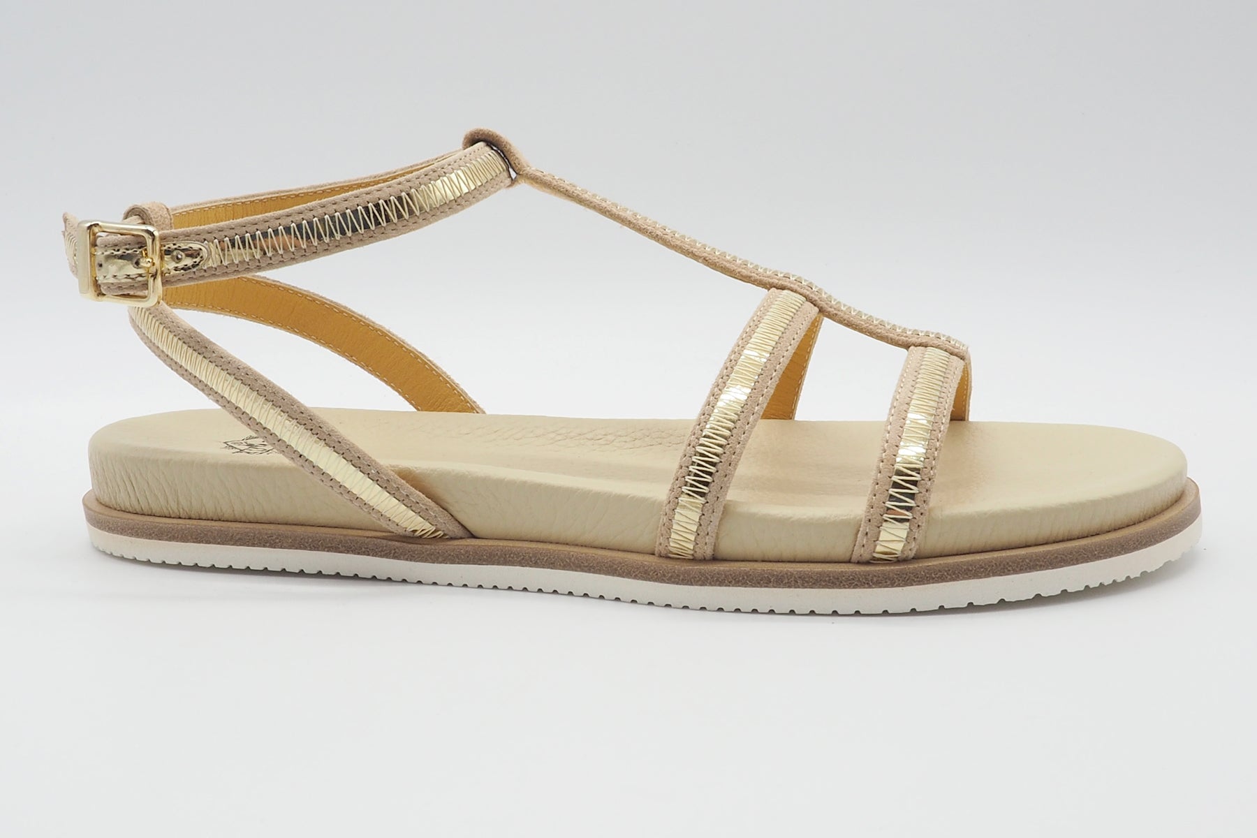 Damen Riemchensandale aus Leder mit weichem Fußbett in Gold & Beige Damen Sandalen Truman´s