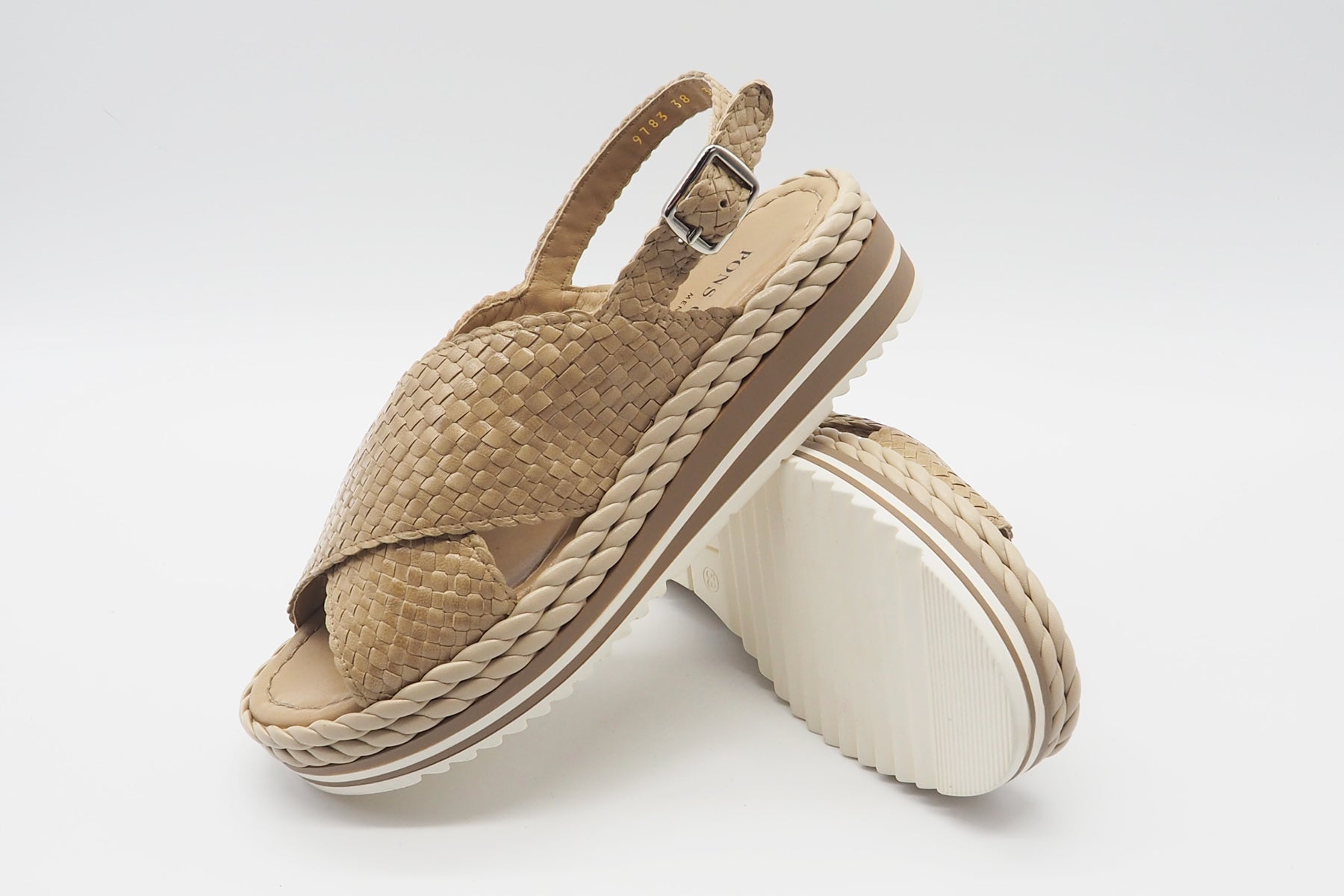 Damen Sandale aus geflochtenem Leder in Beige - Absatz 4cm Damen Sandalen Pons Quintana