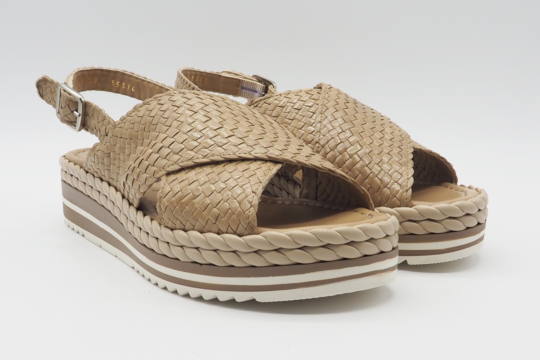 Damen Sandale aus geflochtenem Leder in Beige - Absatz 4cm Damen Sandalen Pons Quintana