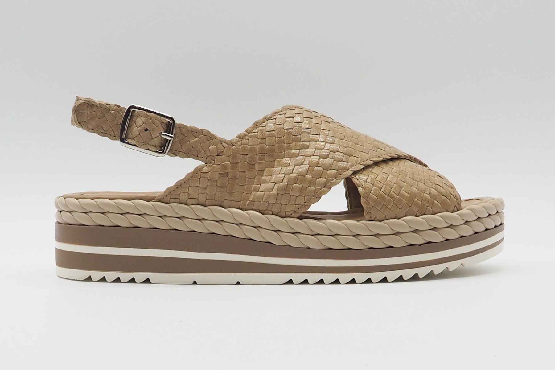 Damen Sandale aus geflochtenem Leder in Beige - Absatz 4cm Damen Sandalen Pons Quintana