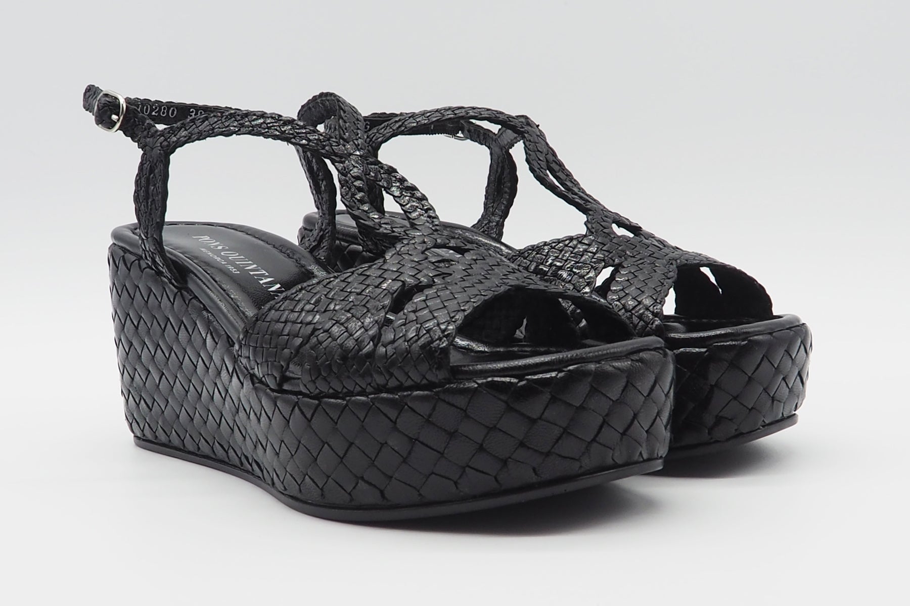 Damen Sandale aus geflochtenem Leder in Schwarz - Absatz 9cm Damen Sandalen Pons Quintana