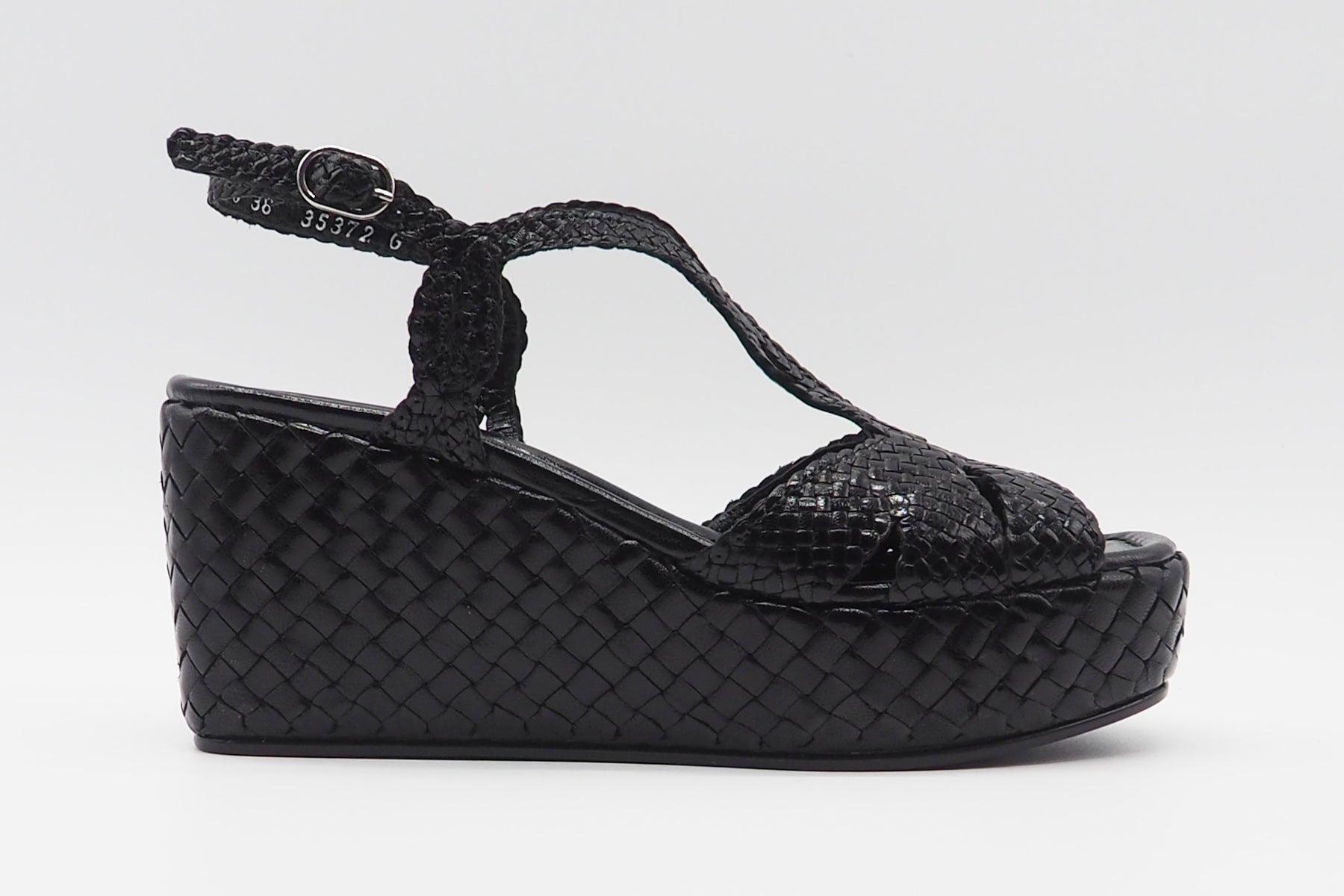 Damen Sandale aus geflochtenem Leder in Schwarz - Absatz 9cm Damen Sandalen Pons Quintana