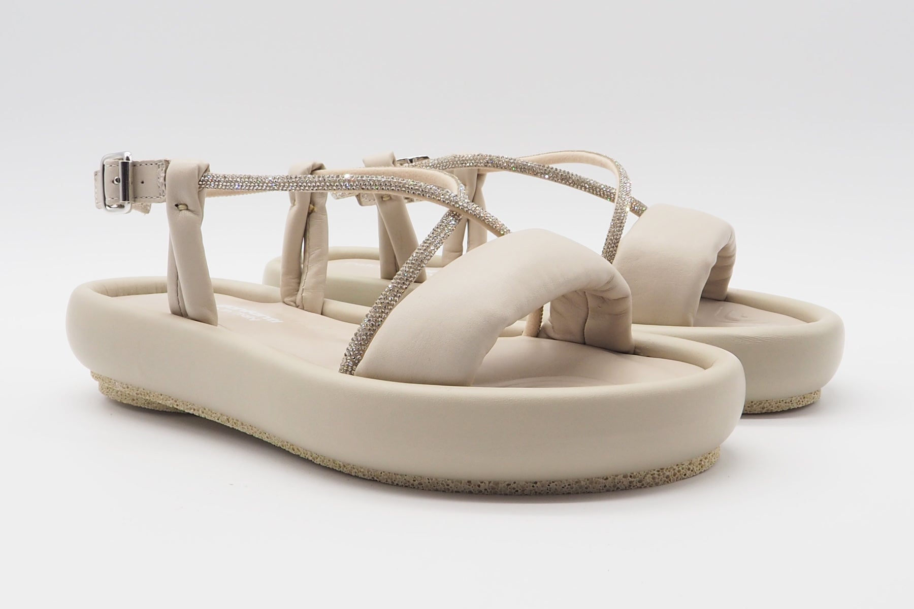 Damen Sandale aus Leder in Creme mit Strasssteinen Damen Sandalen Patrizia Bonfanti