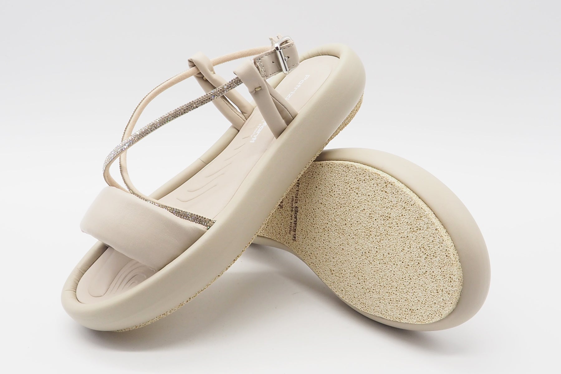 Damen Sandale aus Leder in Creme mit Strasssteinen Damen Sandalen Patrizia Bonfanti