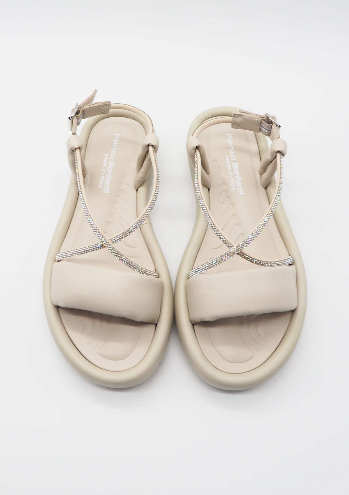 Damen Sandale aus Leder in Creme mit Strasssteinen Damen Sandalen Patrizia Bonfanti