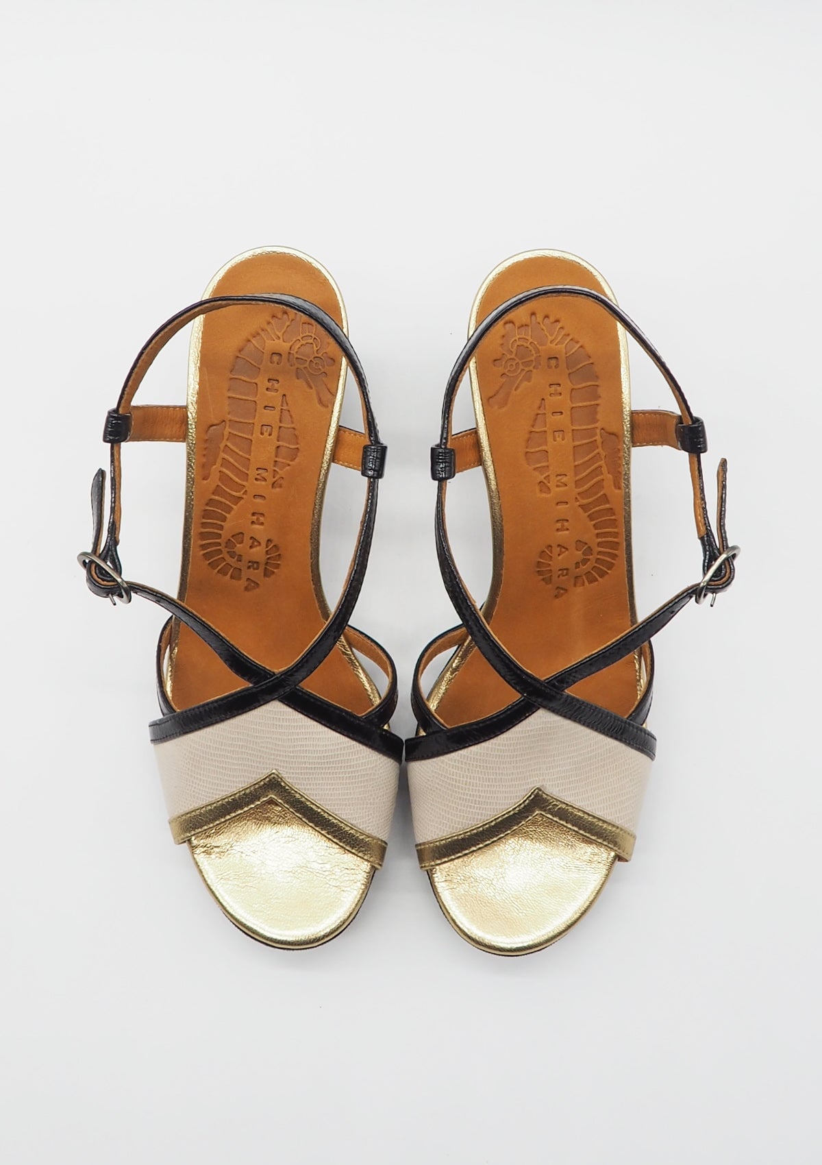 Damen Sandale aus Leder in Schwarz & Beige - Kat - Absatz 9cm Damen Sandalen Chie Mihara