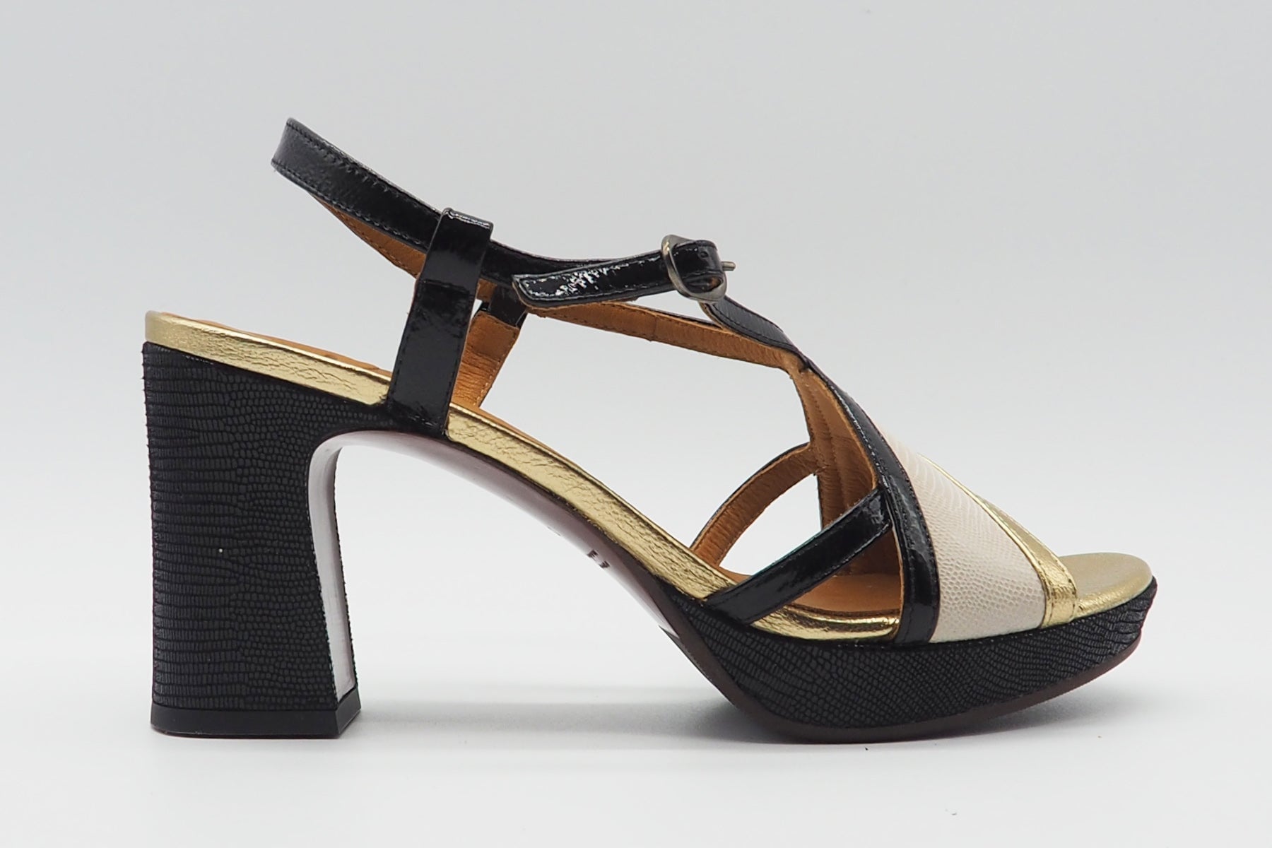 Damen Sandale aus Leder in Schwarz & Beige - Kat - Absatz 9cm Damen Sandalen Chie Mihara