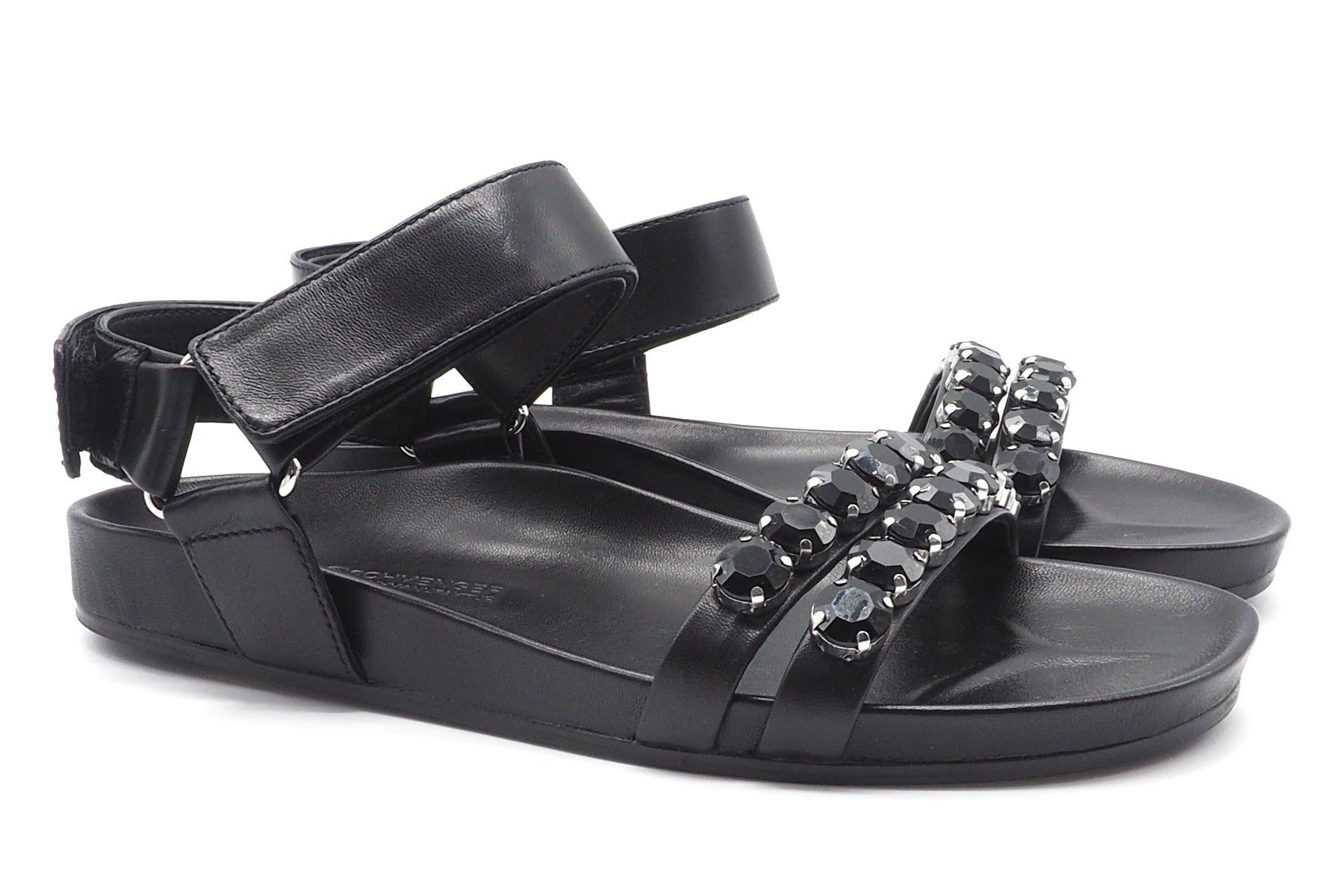 Damen Sandale aus Leder in Schwarz mit Tieffussbett & Strasssteinen Damen Sandalen Kennel & Schmenger