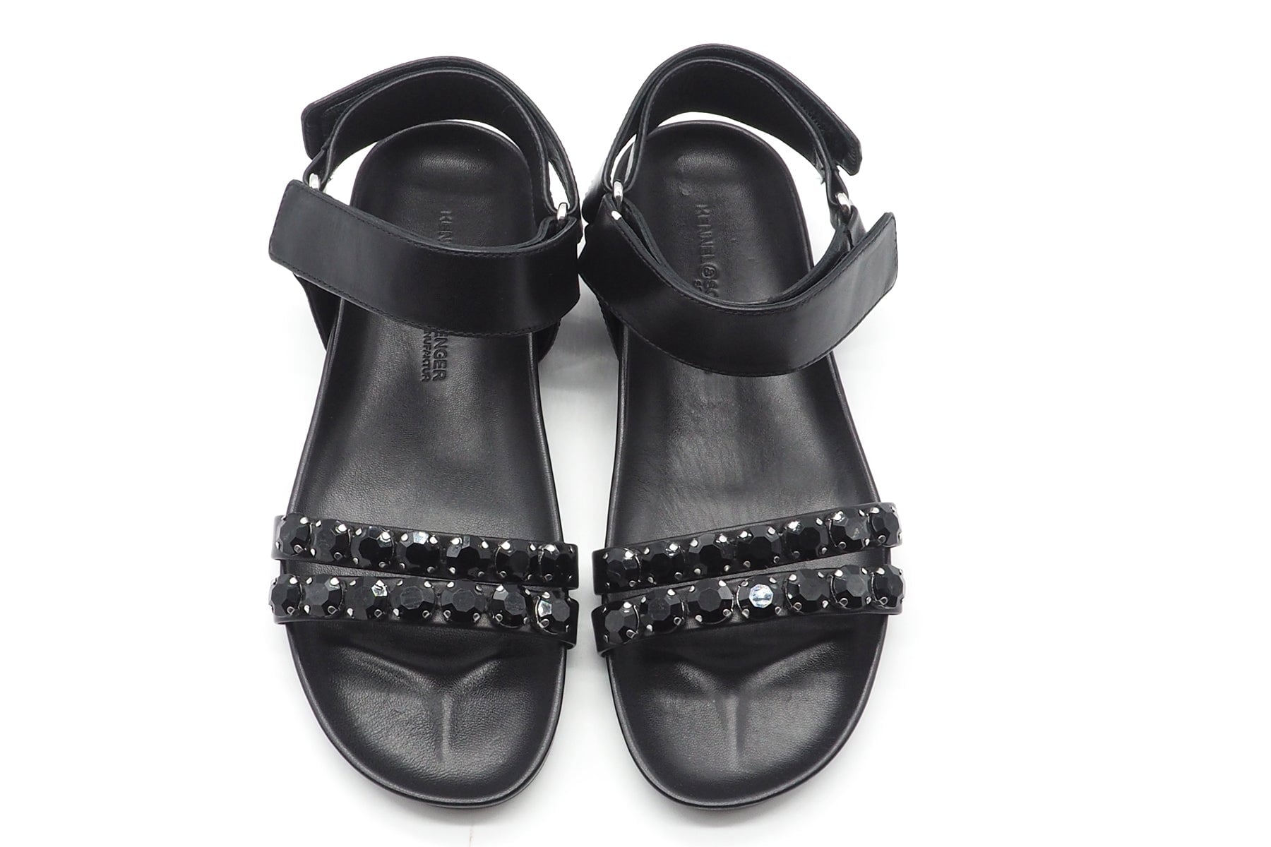 Damen Sandale aus Leder in Schwarz mit Tieffussbett & Strasssteinen Damen Sandalen Kennel & Schmenger
