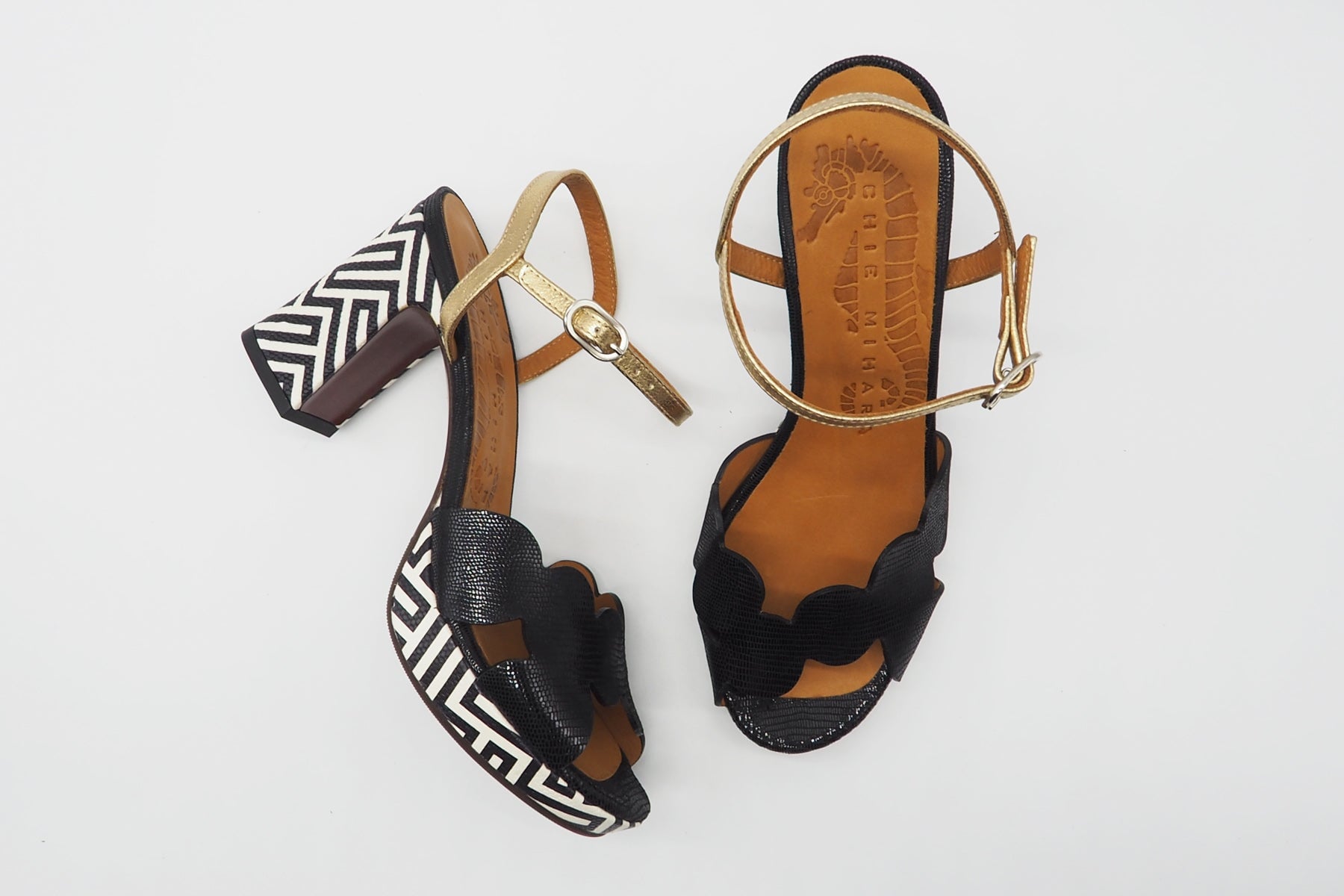 Damen Sandale aus Leder in Schwarz & Weiß - Kelis - Absatz 9cm Damen Sandalen Chie Mihara