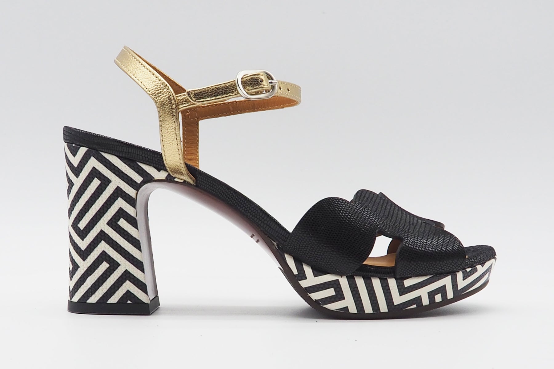 Damen Sandale aus Leder in Schwarz & Weiß - Kelis - Absatz 9cm Damen Sandalen Chie Mihara