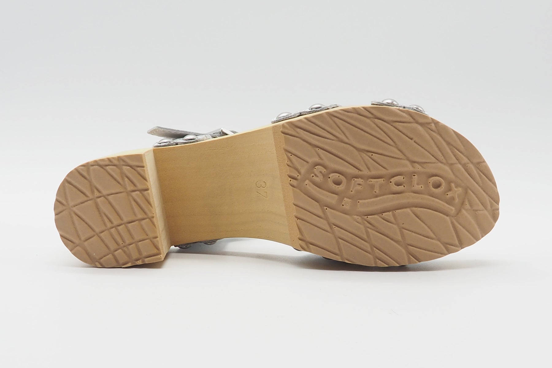 Damen Sandale aus Metallicleder in Silber auf flexiblen Holzsohlen - Hanka Damen Sandalen Softclox