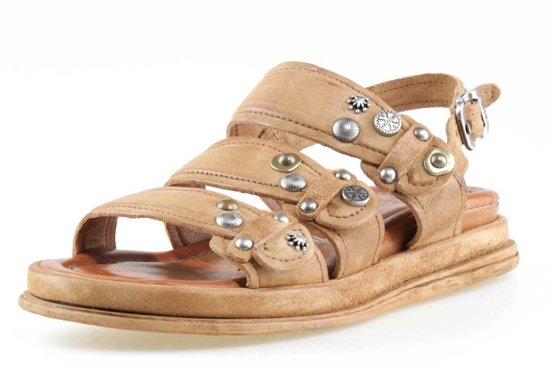 Damen Sandale aus Nubuk mit Nieten mit Dekornieten - 2 cm Höhe Damen Sandalen A.S. 98