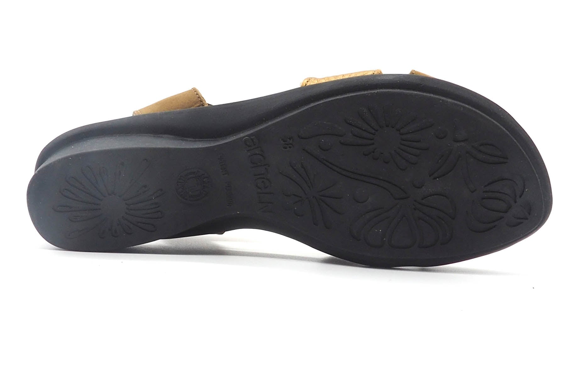 Damen Sandale aus Nubukleder in Hellbraun & Gold - 3cm - Sarozz Damen Sandalen Arche